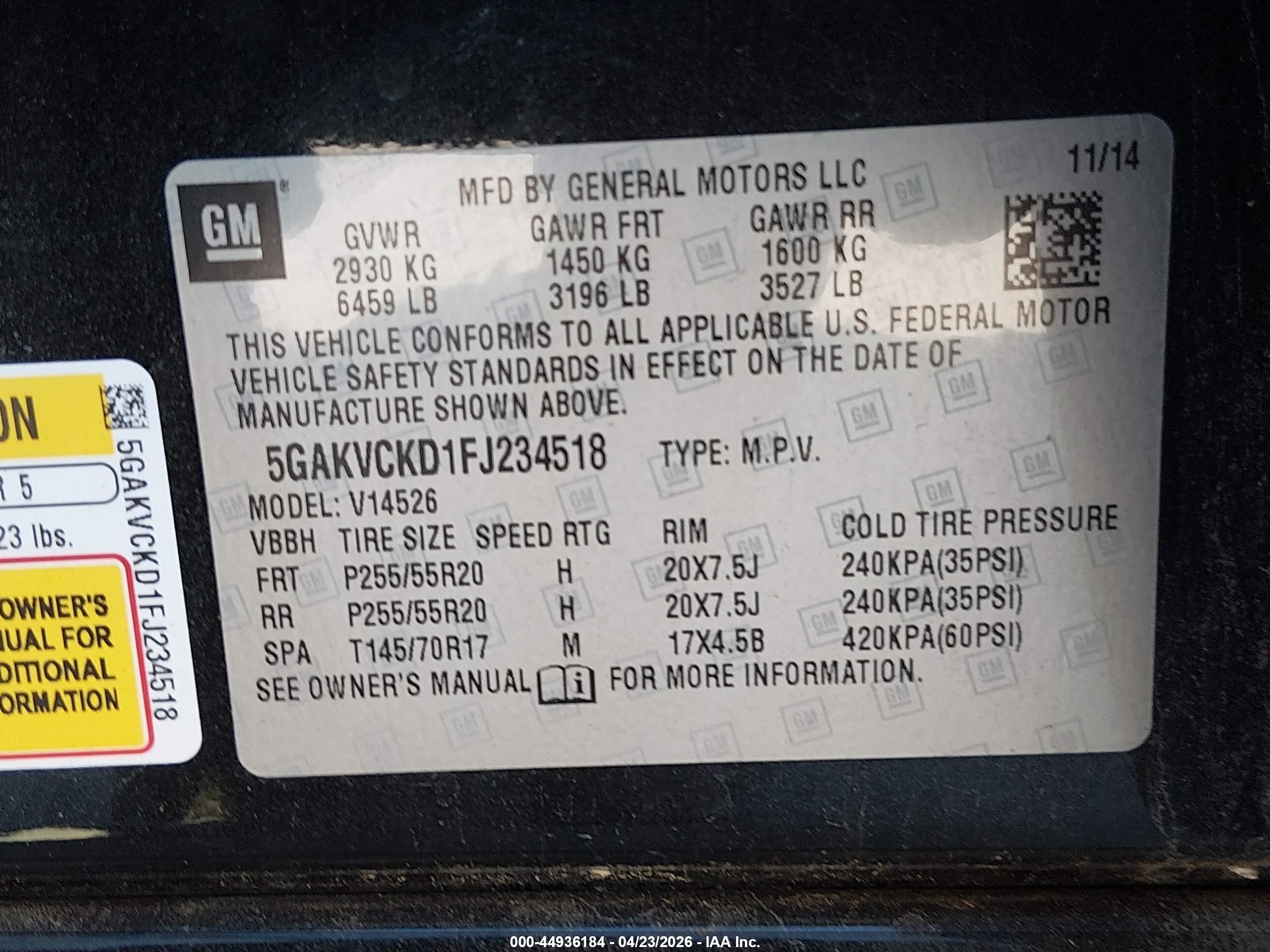 2015 Buick Enclave Premium Black vin: 5GAKVCKD1FJ234518
