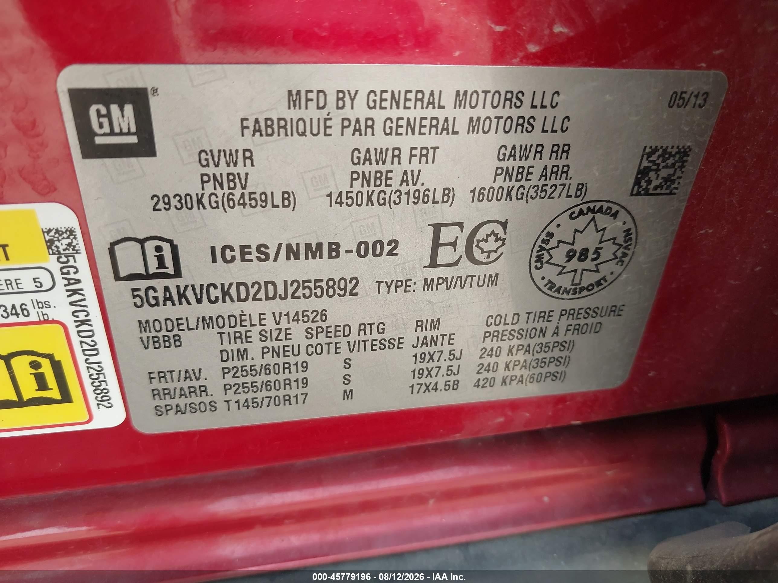 2013 Buick Enclave Leather Red vin: 5GAKVCKD2DJ255892