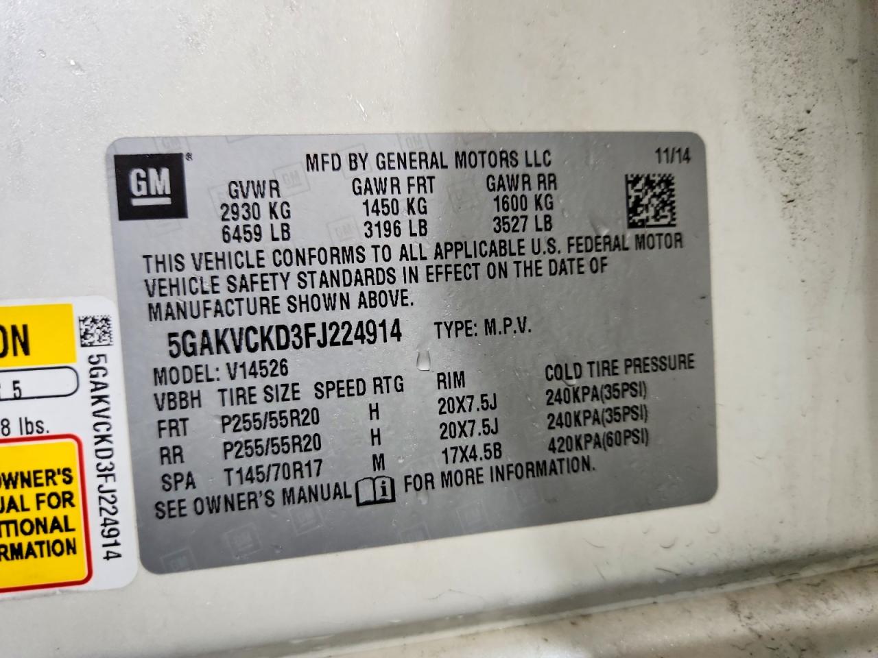 2015 Buick Enclave White vin: 5GAKVCKD3FJ224914
