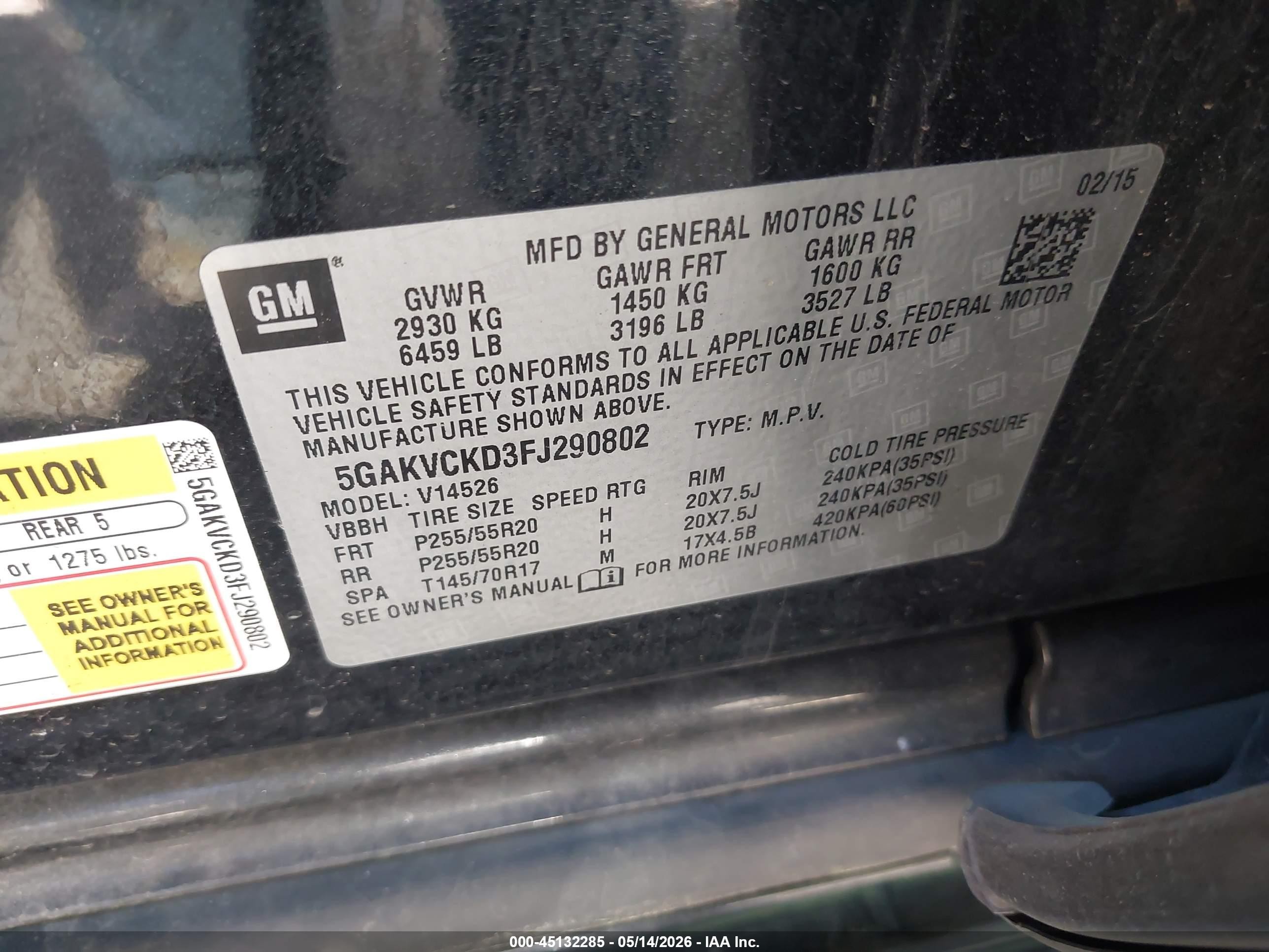 2015 Buick Enclave Premium Black vin: 5GAKVCKD3FJ290802