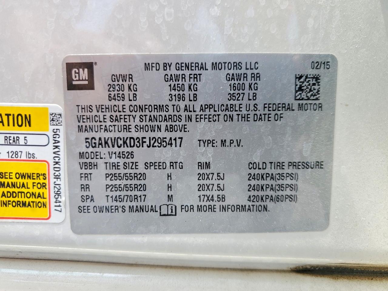 2015 Buick Enclave White vin: 5GAKVCKD3FJ295417