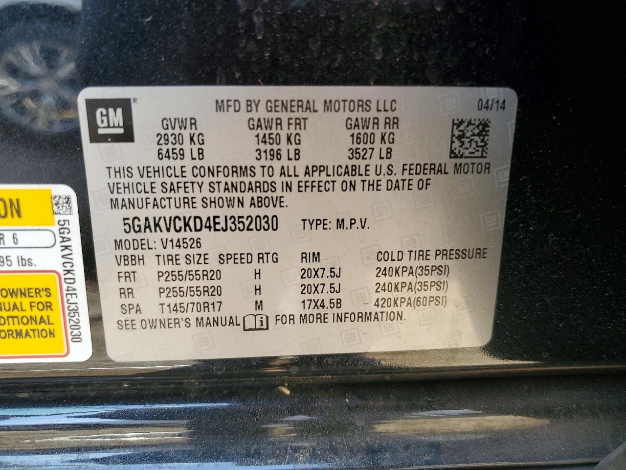 2014 Buick Enclave Black vin: 5GAKVCKD4EJ352030