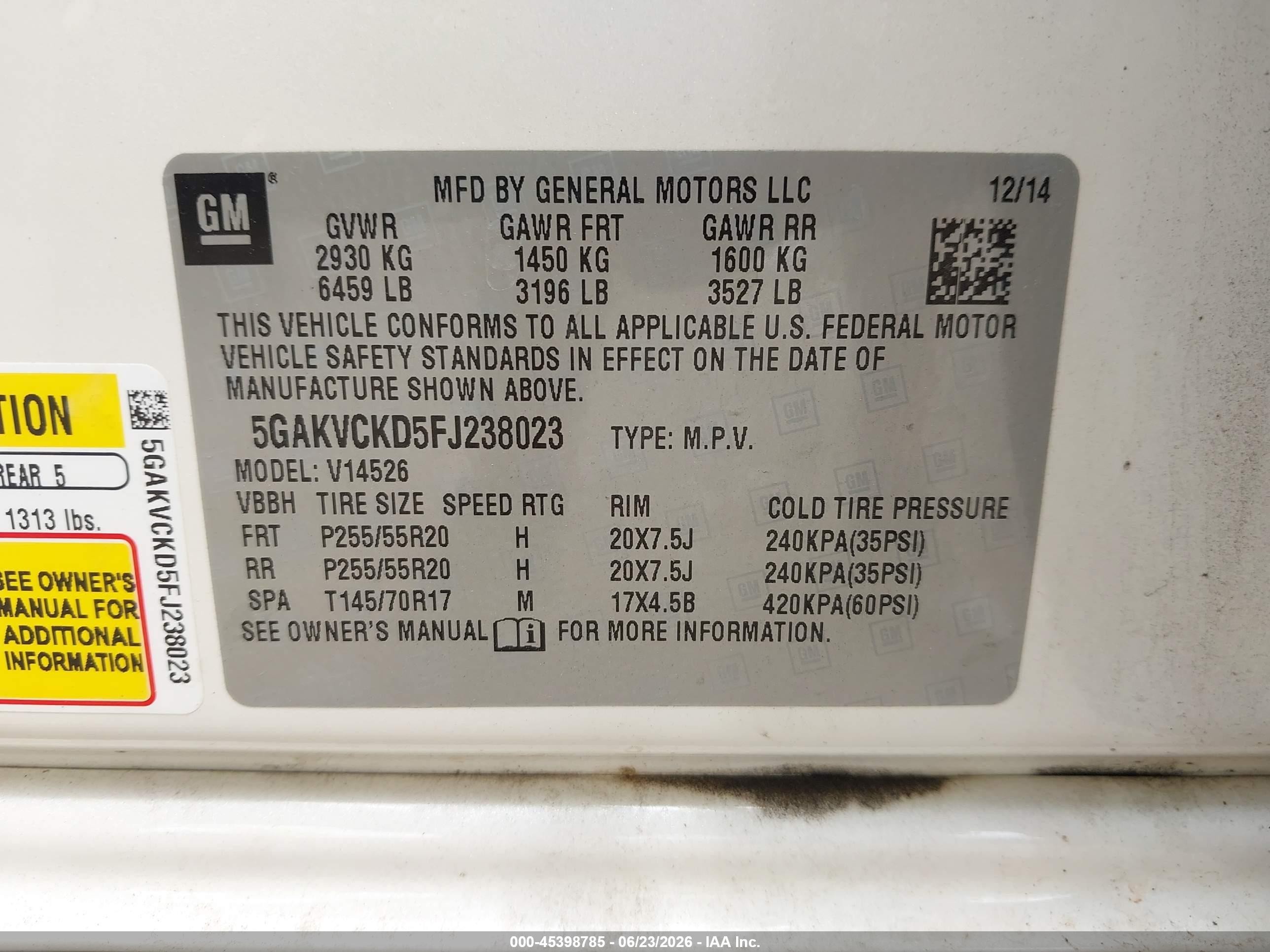 2015 Buick Enclave Premium White vin: 5GAKVCKD5FJ238023