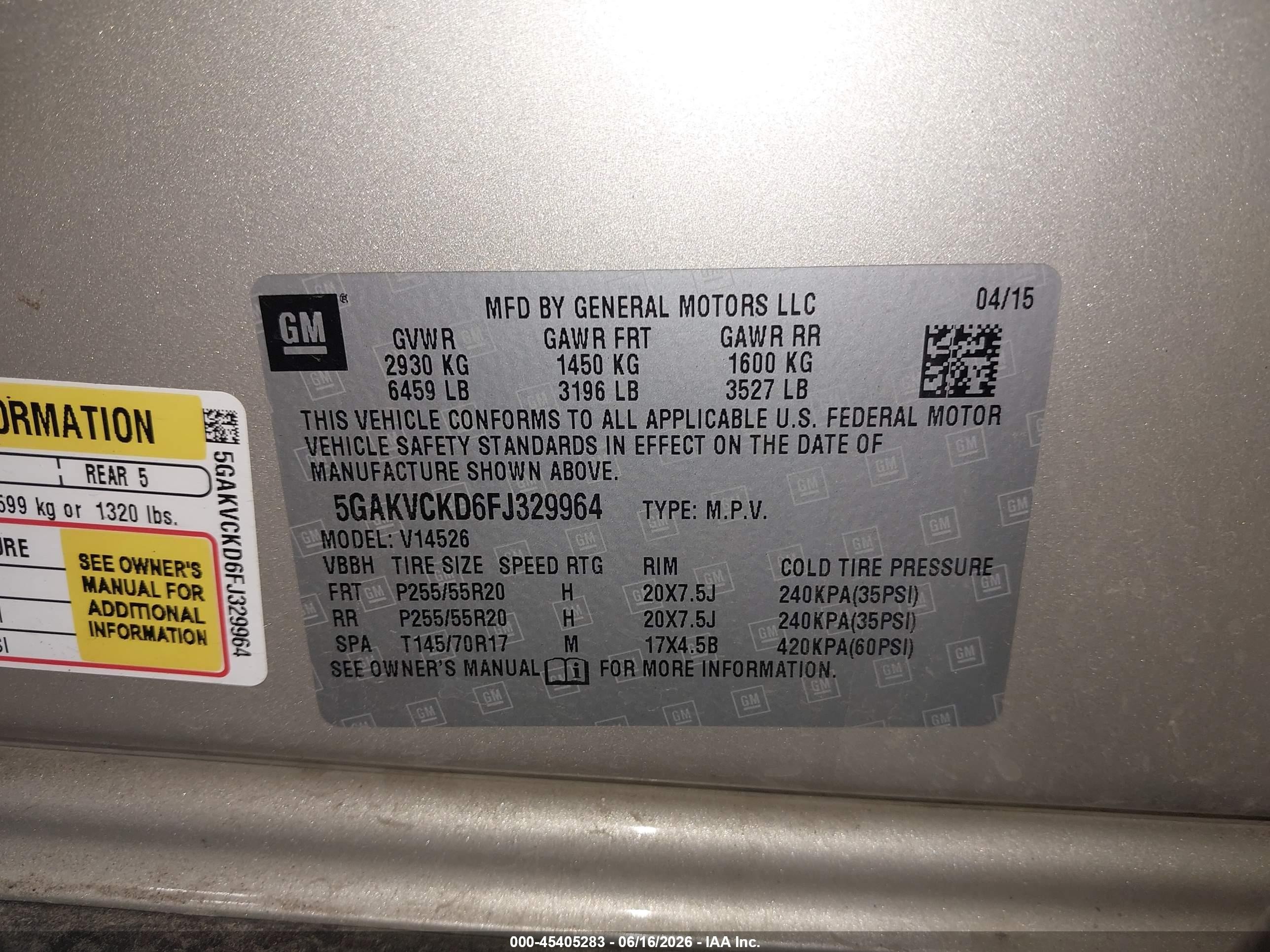 2015 Buick Enclave Premium Gold vin: 5GAKVCKD6FJ329964
