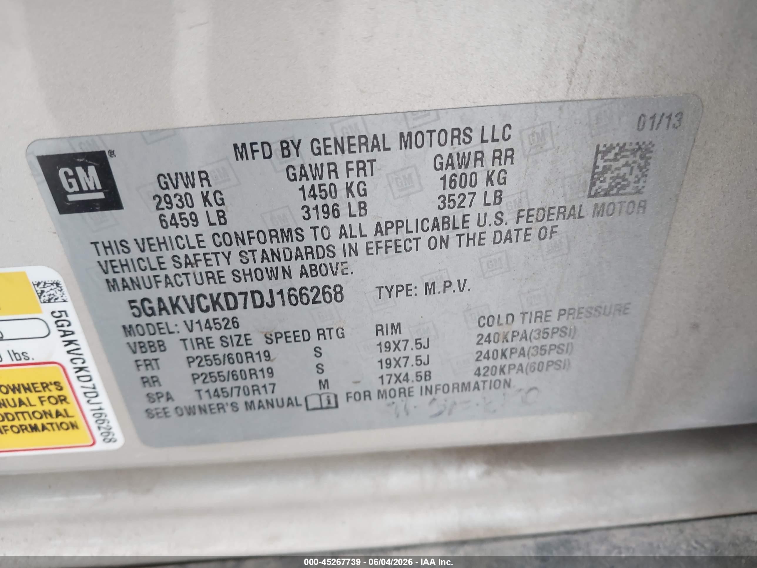 2013 Buick Enclave Leather Tan vin: 5GAKVCKD7DJ166268