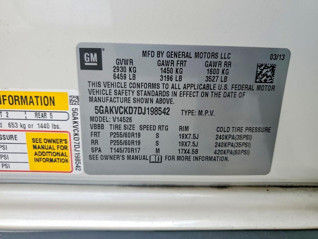 2013 Buick Enclave White vin: 5GAKVCKD7DJ198542