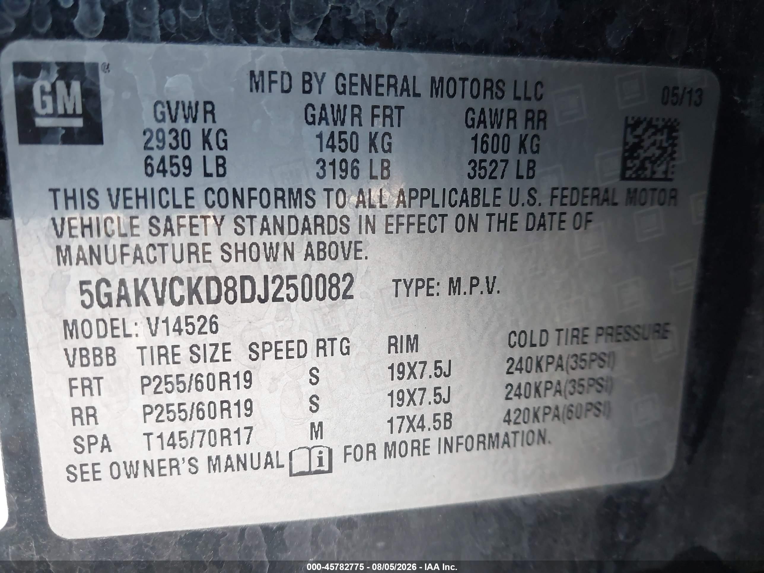 2013 Buick Enclave Leather Black vin: 5GAKVCKD8DJ250082