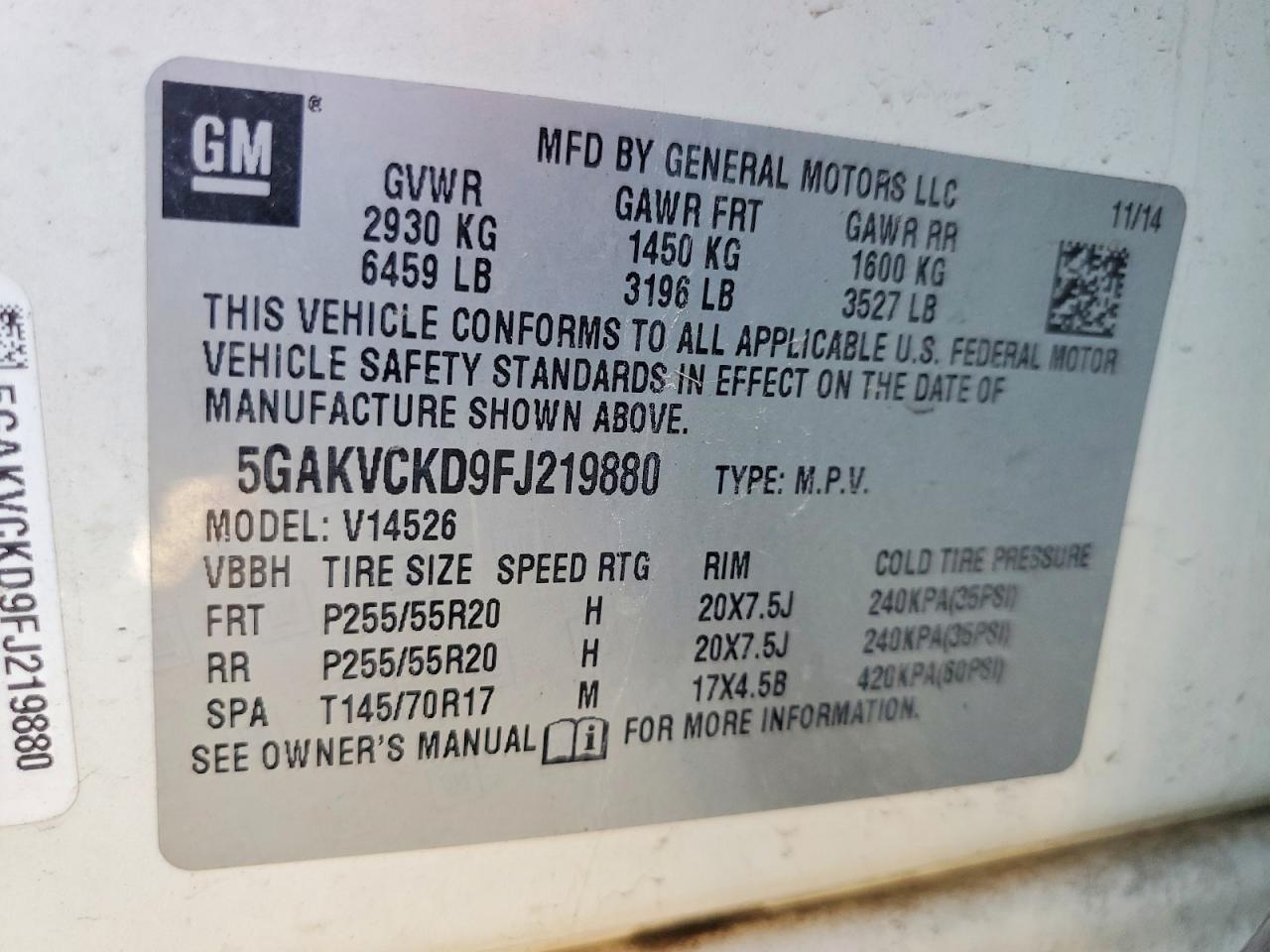 2015 Buick Enclave White vin: 5GAKVCKD9FJ219880