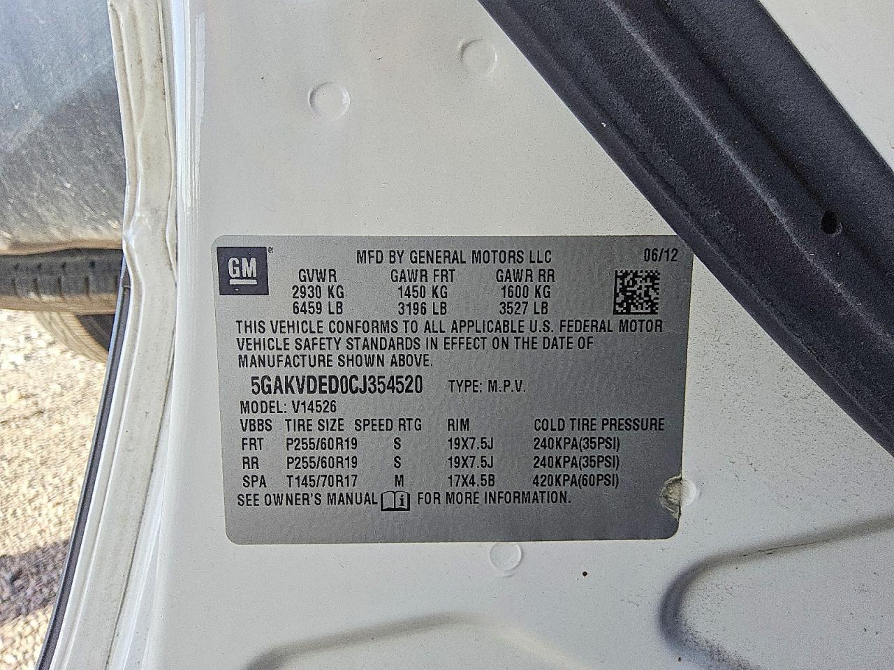 2012 Buick Enclave White vin: 5GAKVDED0CJ354520