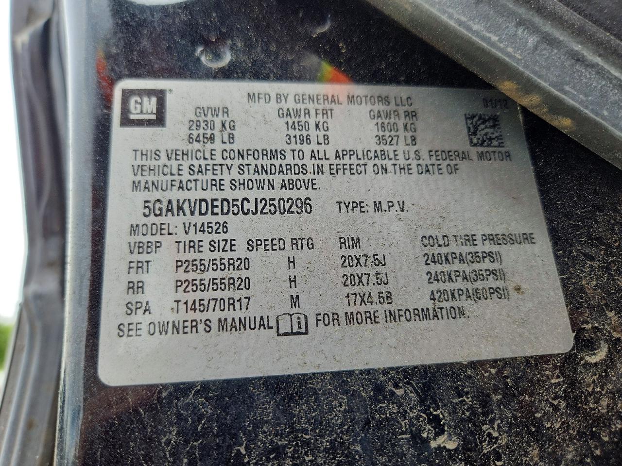 2012 Buick Enclave Black vin: 5GAKVDED5CJ250296
