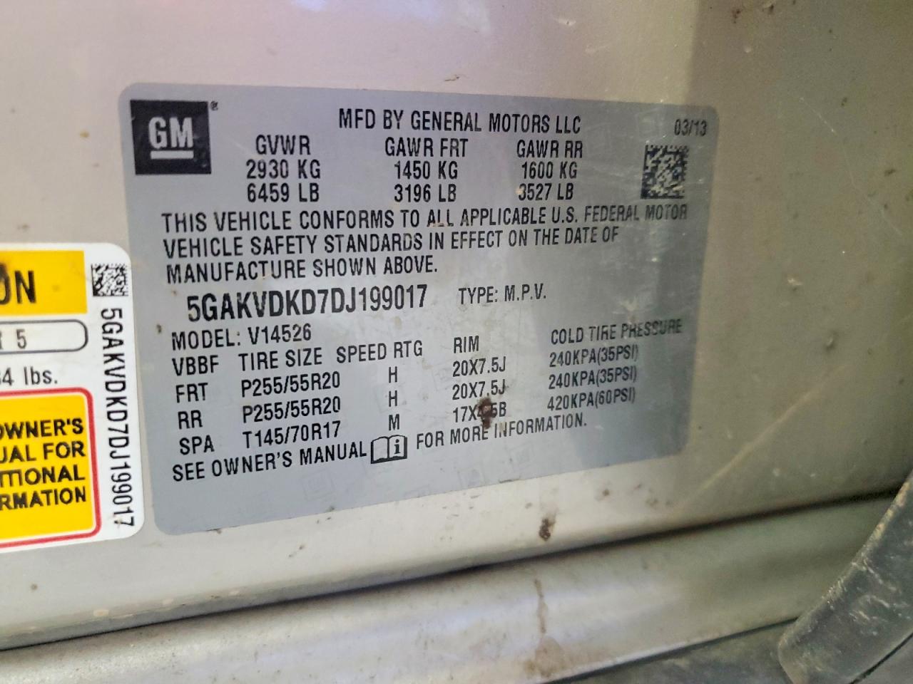 2013 Buick Enclave Preferred Gold vin: 5GAKVDKD7DJ199017