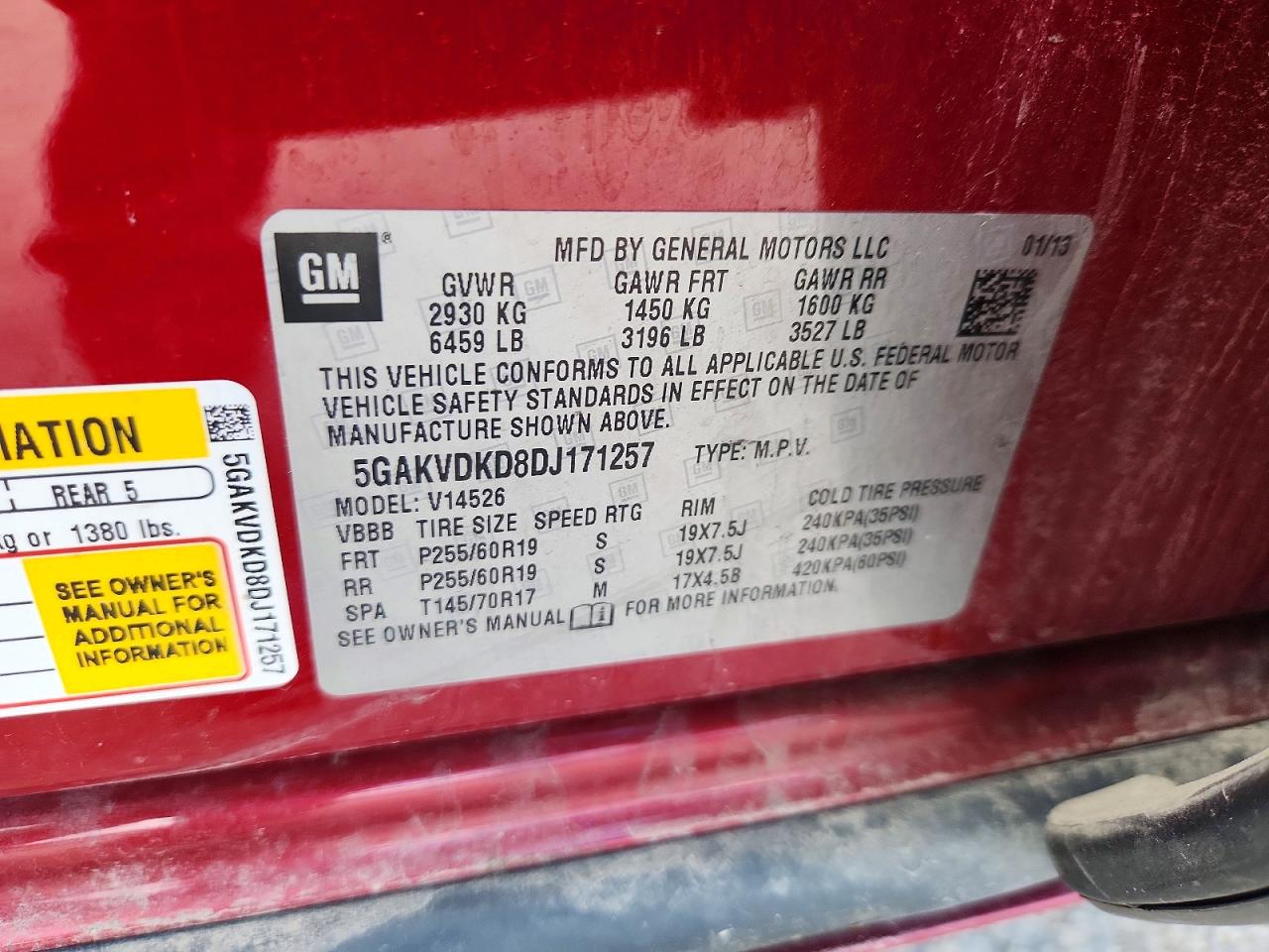 2013 Buick Enclave Red vin: 5GAKVDKD8DJ171257