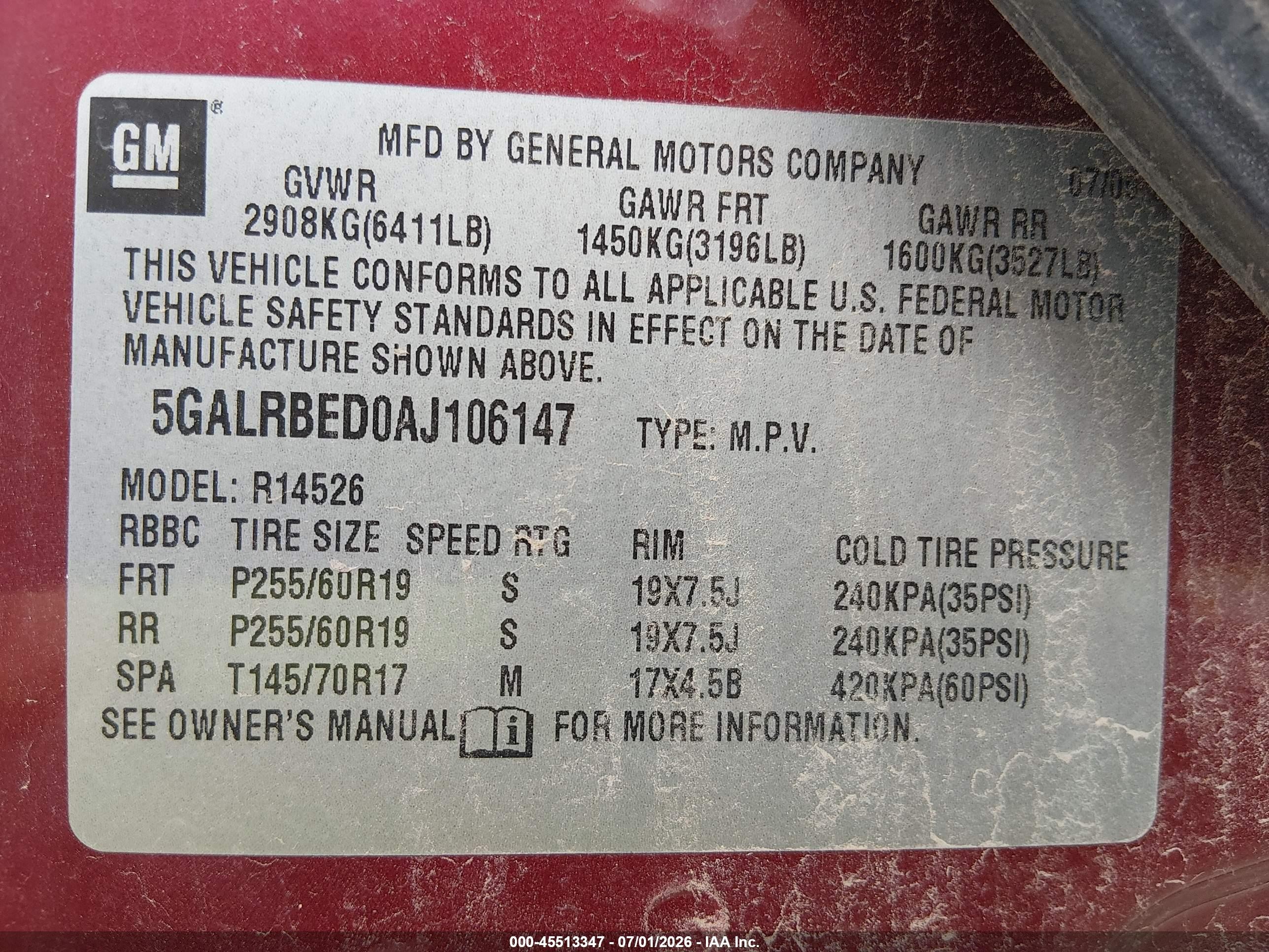 2010 Buick Enclave 1xl Red vin: 5GALRBED0AJ106147