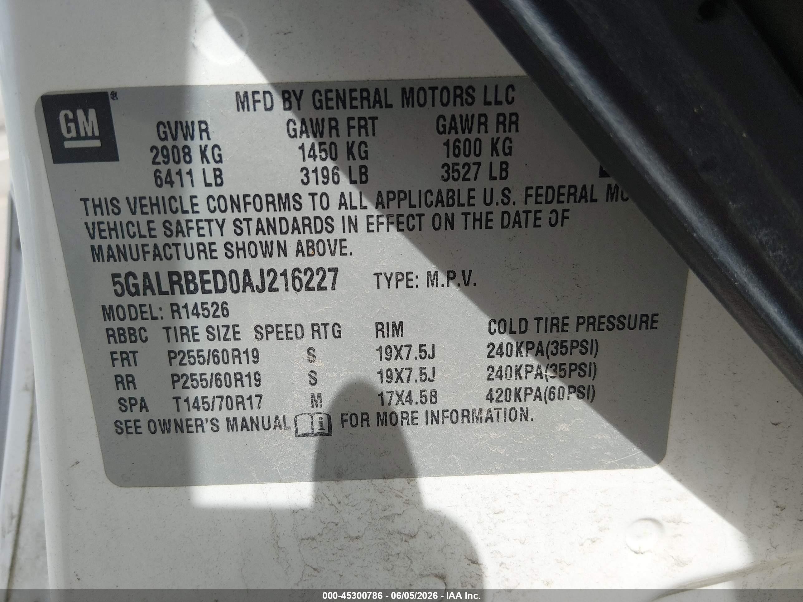 2010 Buick Enclave 1xl White vin: 5GALRBED0AJ216227