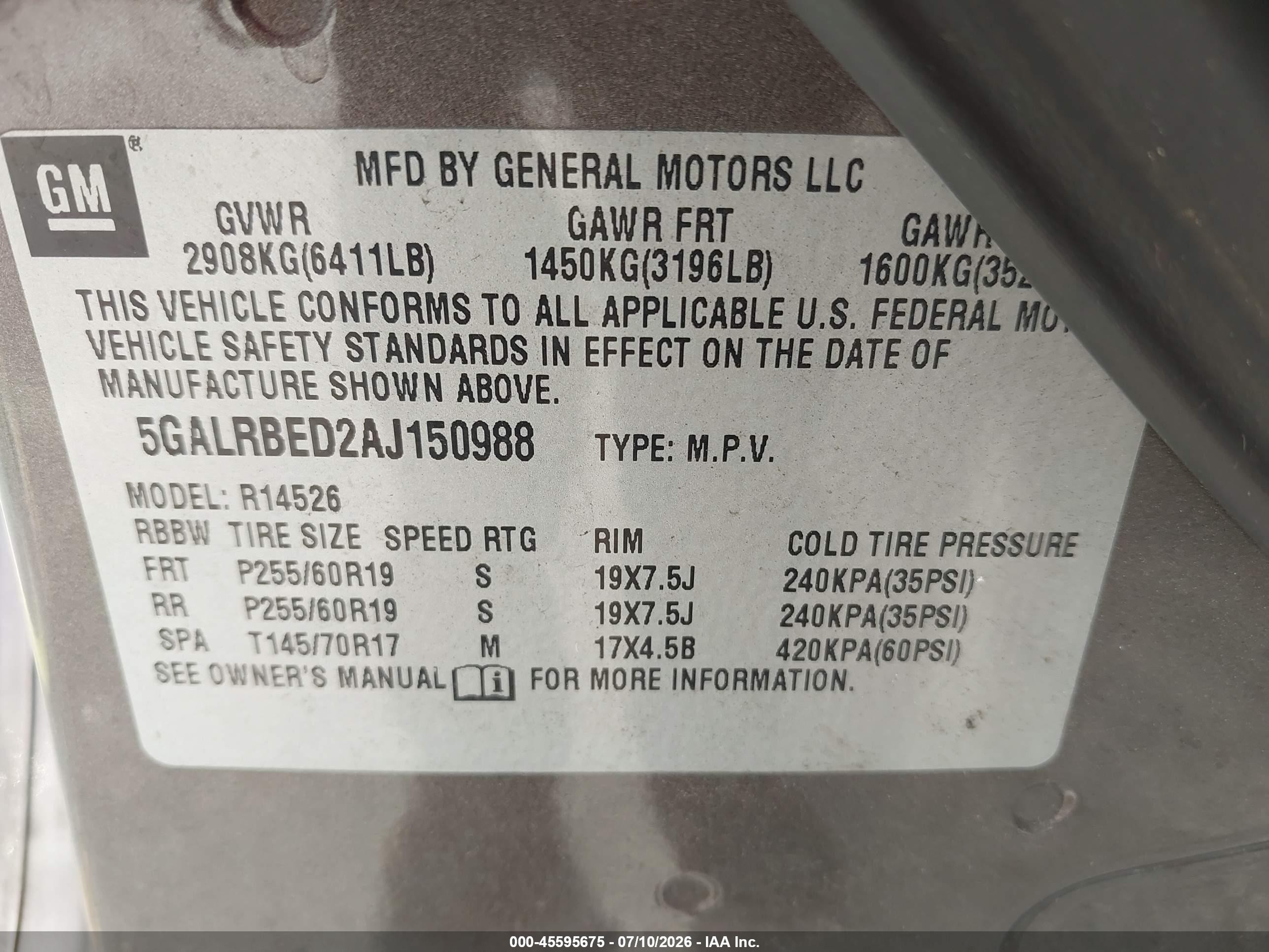 2010 Buick Enclave 1xl Brown vin: 5GALRBED2AJ150988