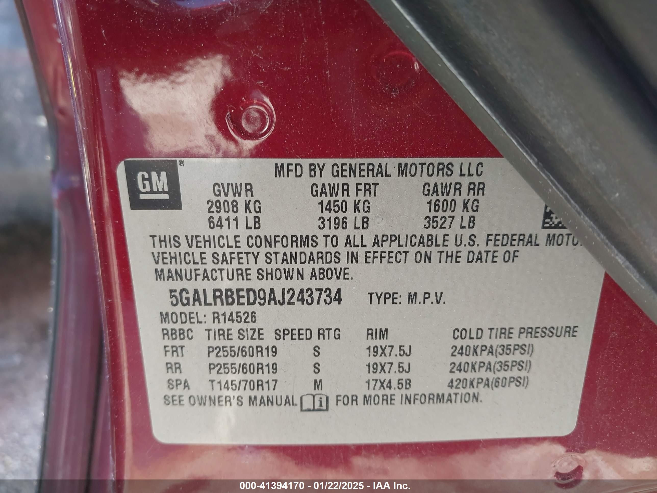 2010 Buick Enclave 1xl Burgundy vin: 5GALRBED9AJ243734