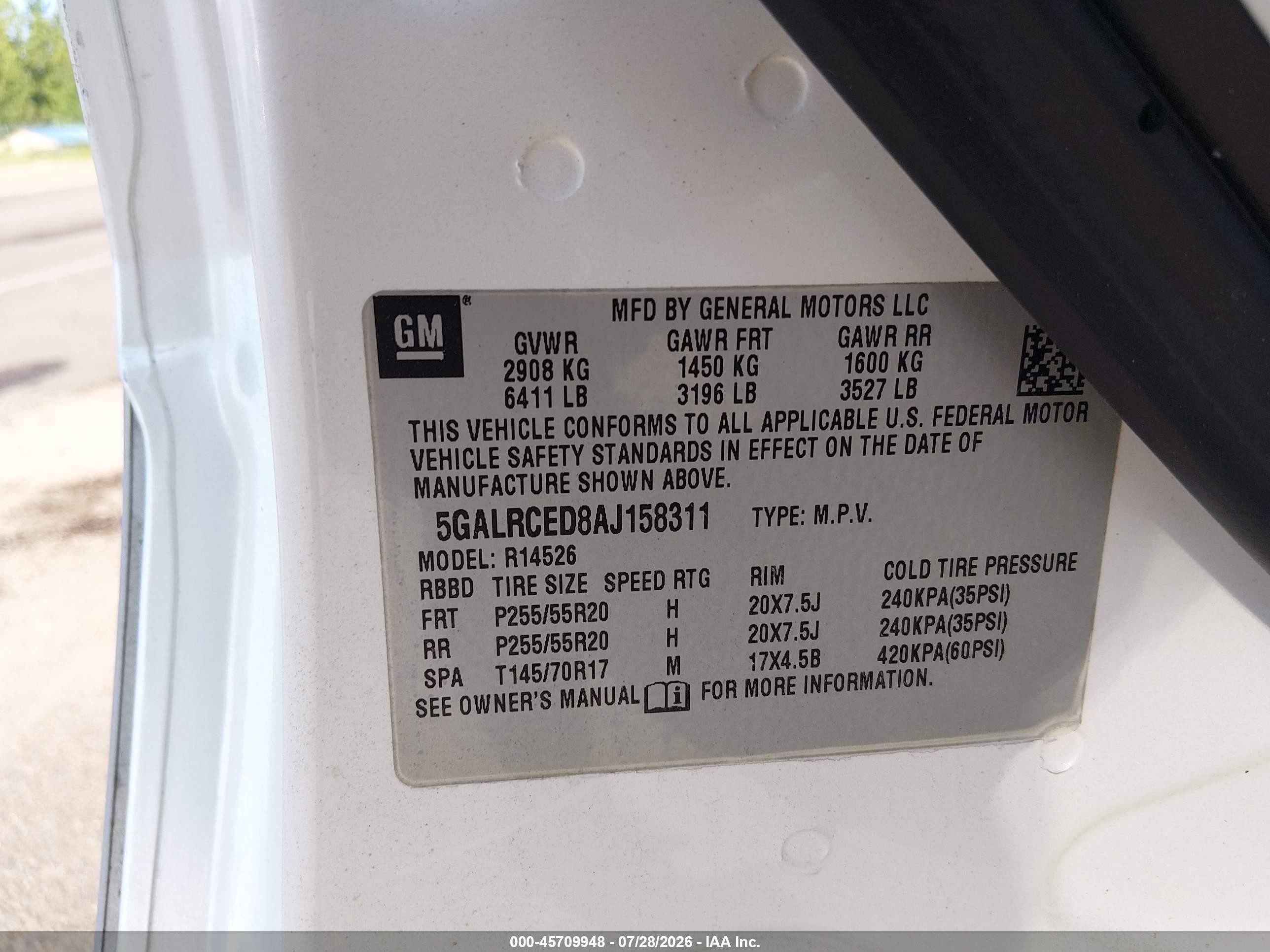 2010 Buick Enclave 2xl White vin: 5GALRCED8AJ158311