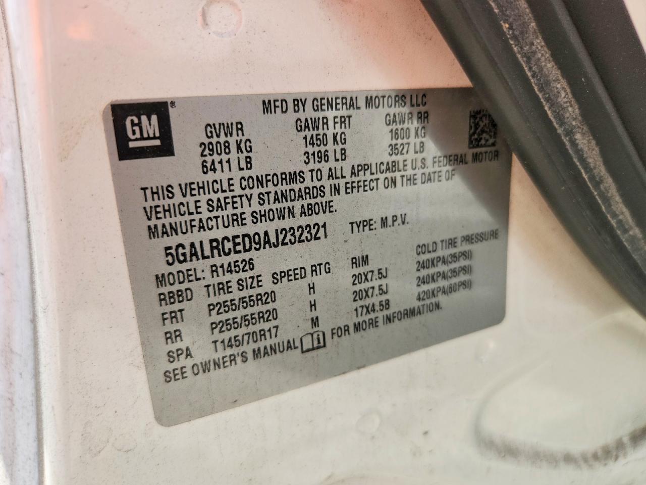 2010 Buick Enclave Cxl Белый vin: 5GALRCED9AJ232321