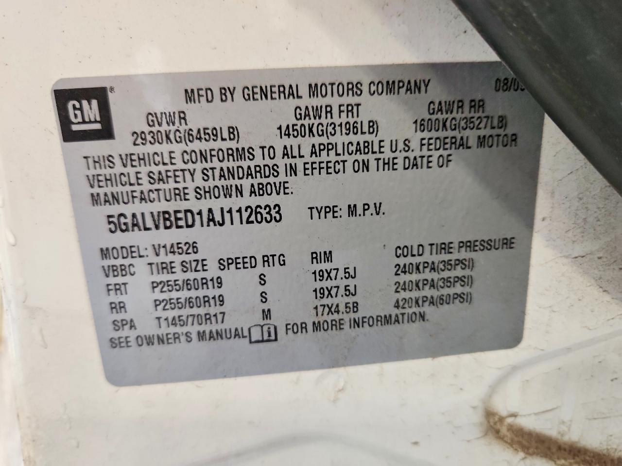 2010 Buick Enclave Cxl Cream vin: 5GALVBED1AJ112633