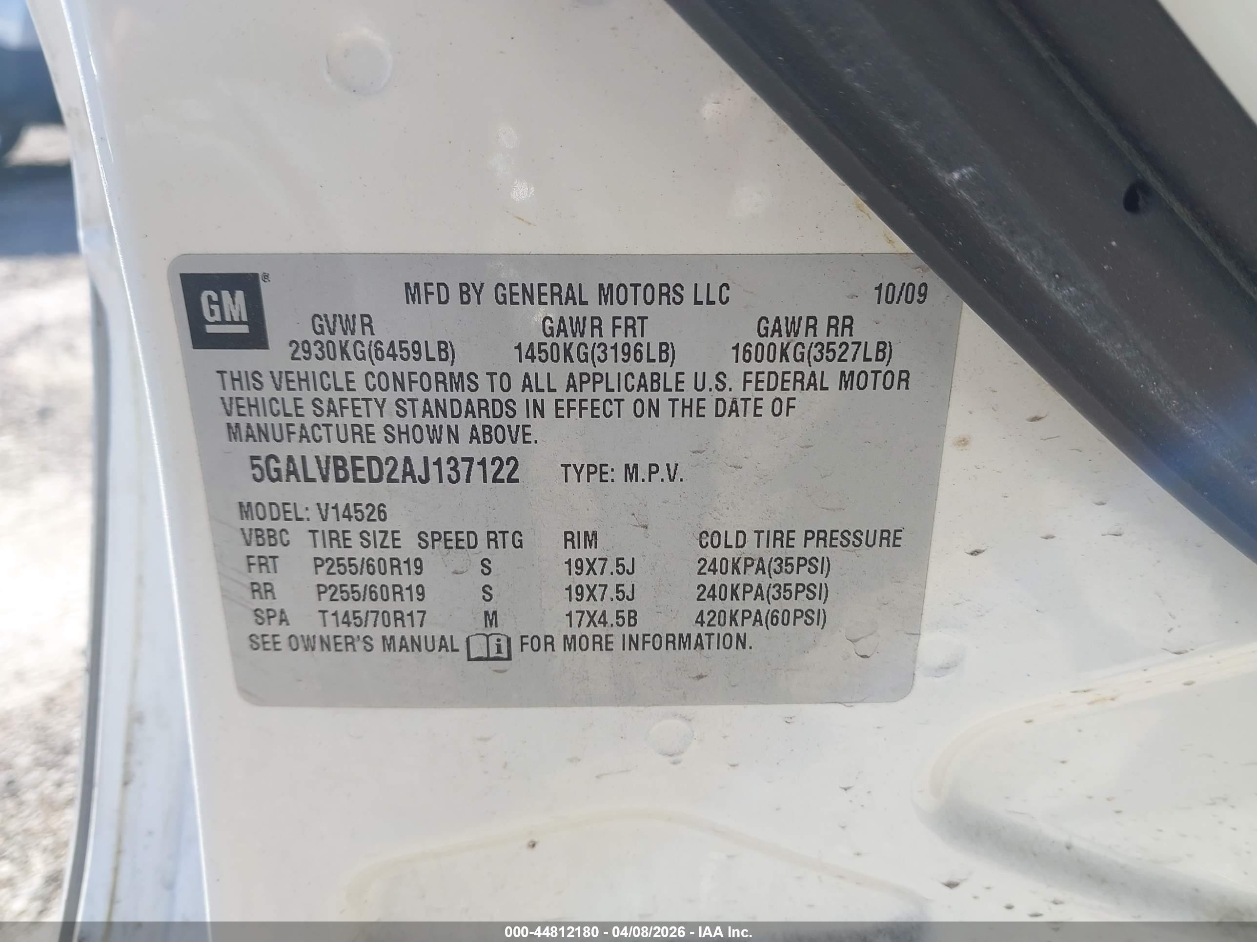 2010 Buick Enclave 1xl Cream vin: 5GALVBED2AJ137122