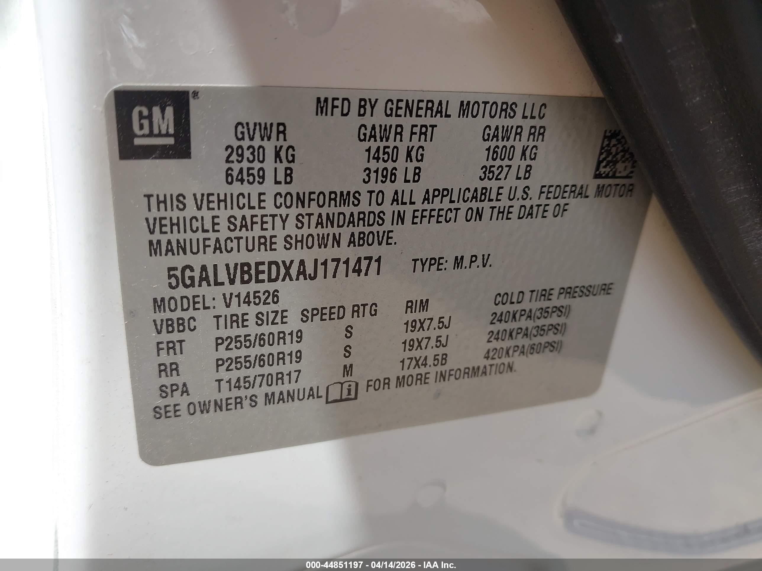 2010 Buick Enclave 1xl White vin: 5GALVBEDXAJ171471