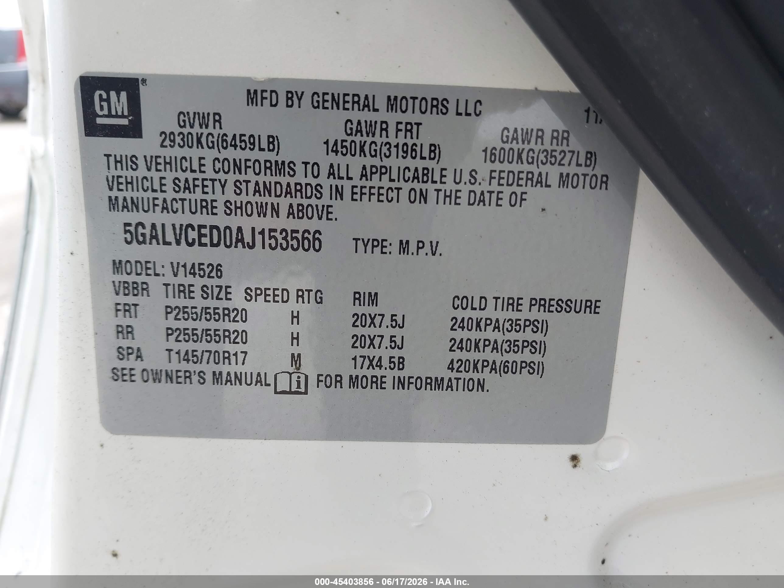 2010 Buick Enclave 2xl Cream vin: 5GALVCED0AJ153566