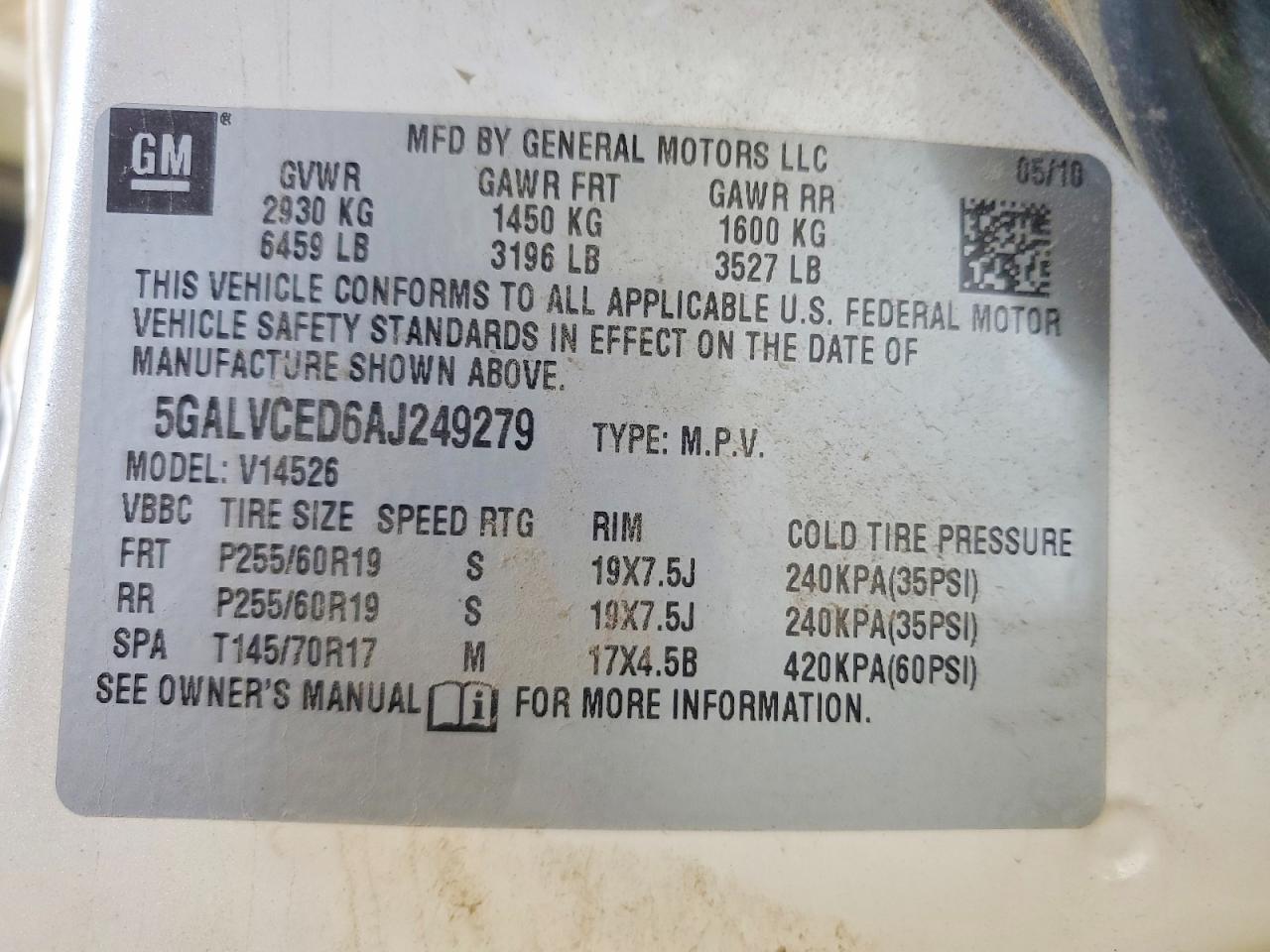 2010 Buick Enclave Cxl White vin: 5GALVCED6AJ249279