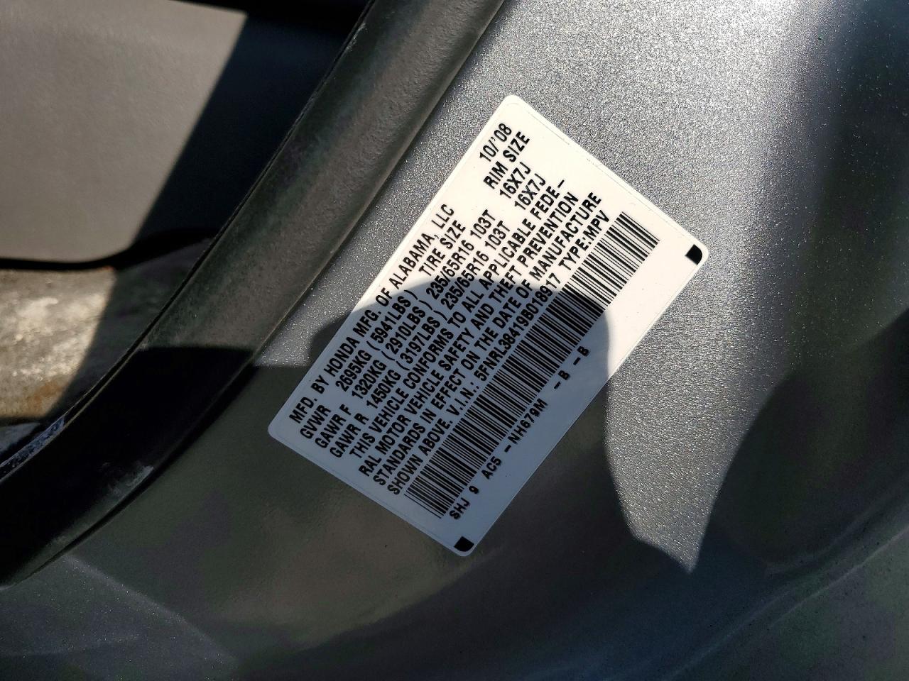 2009 Honda Odyssey Ex Gray vin: 5GNRL38419B018917
