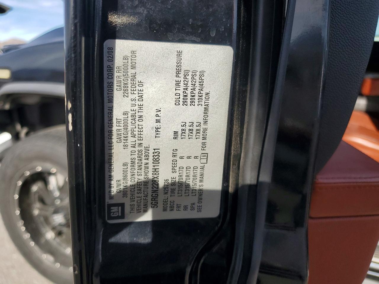 2008 Hummer H2 Sut Black vin: 5GRGN228X8H108331