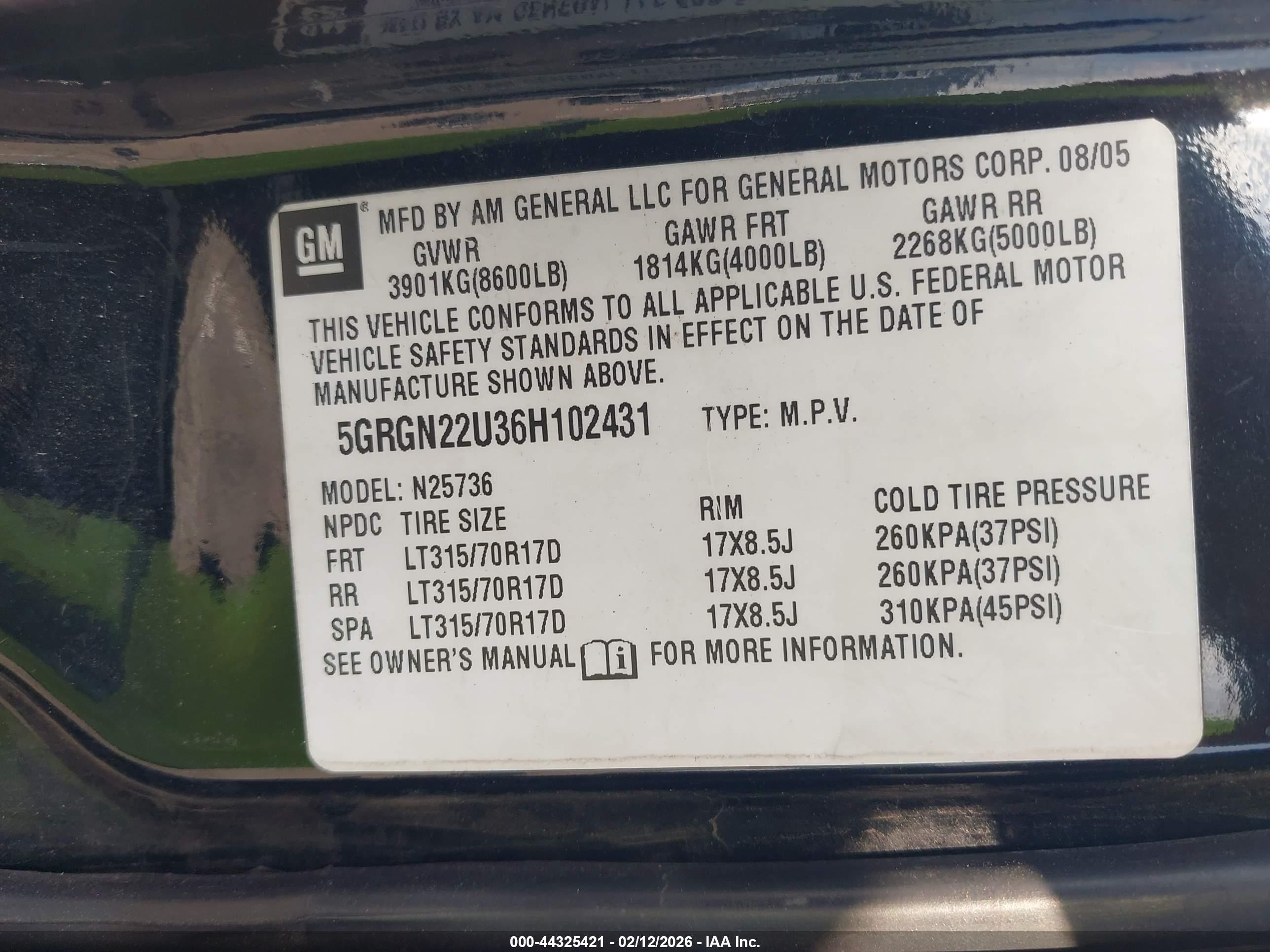 2006 Hummer H2 Sut   Черный vin: 5GRGN22U36H102431