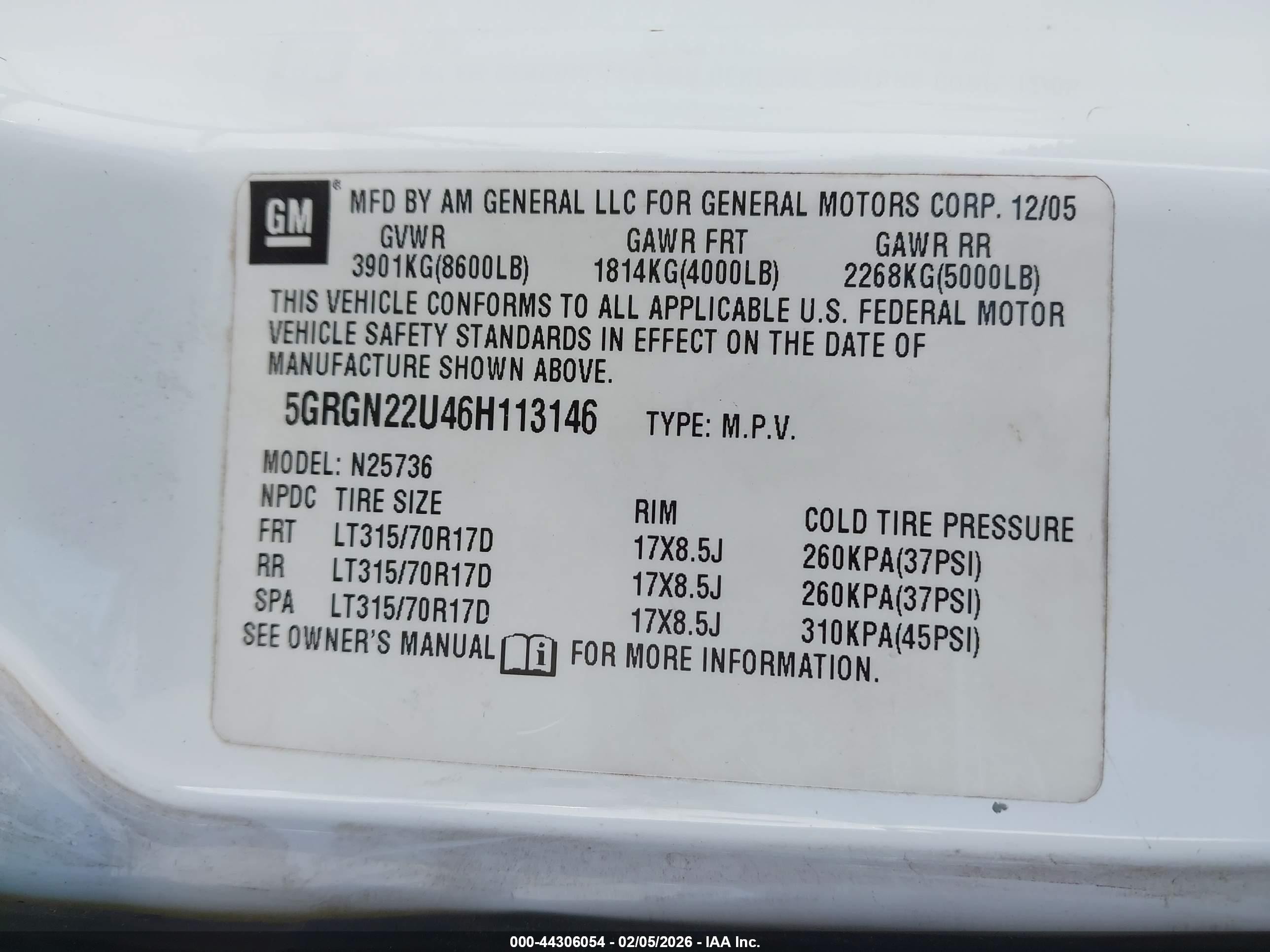 2006 Hummer H2 Sut   Белый vin: 5GRGN22U46H113146