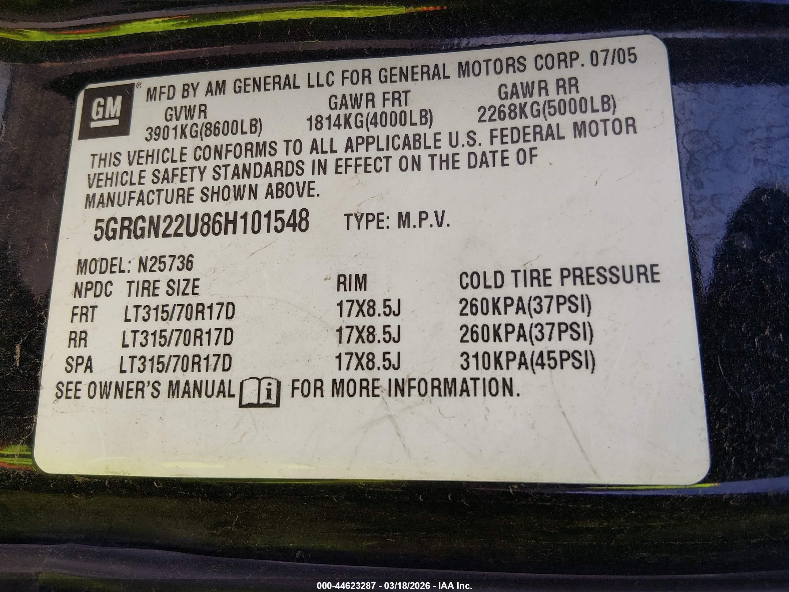 2006 Hummer H2 Sut   Черный vin: 5GRGN22U86H101548