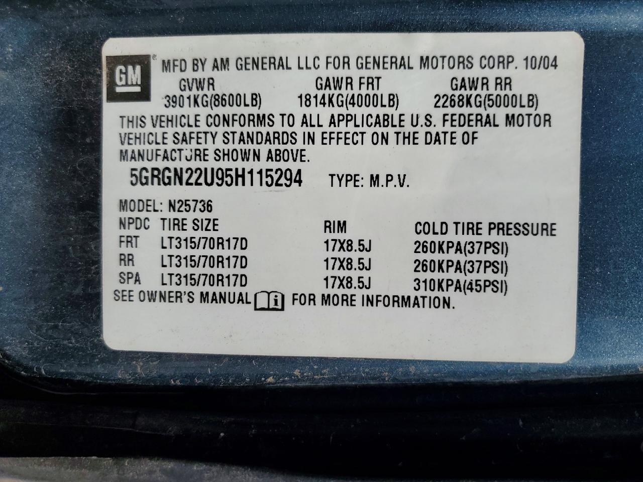 2005 Hummer H2 Sut Серый vin: 5GRGN22U95H115294