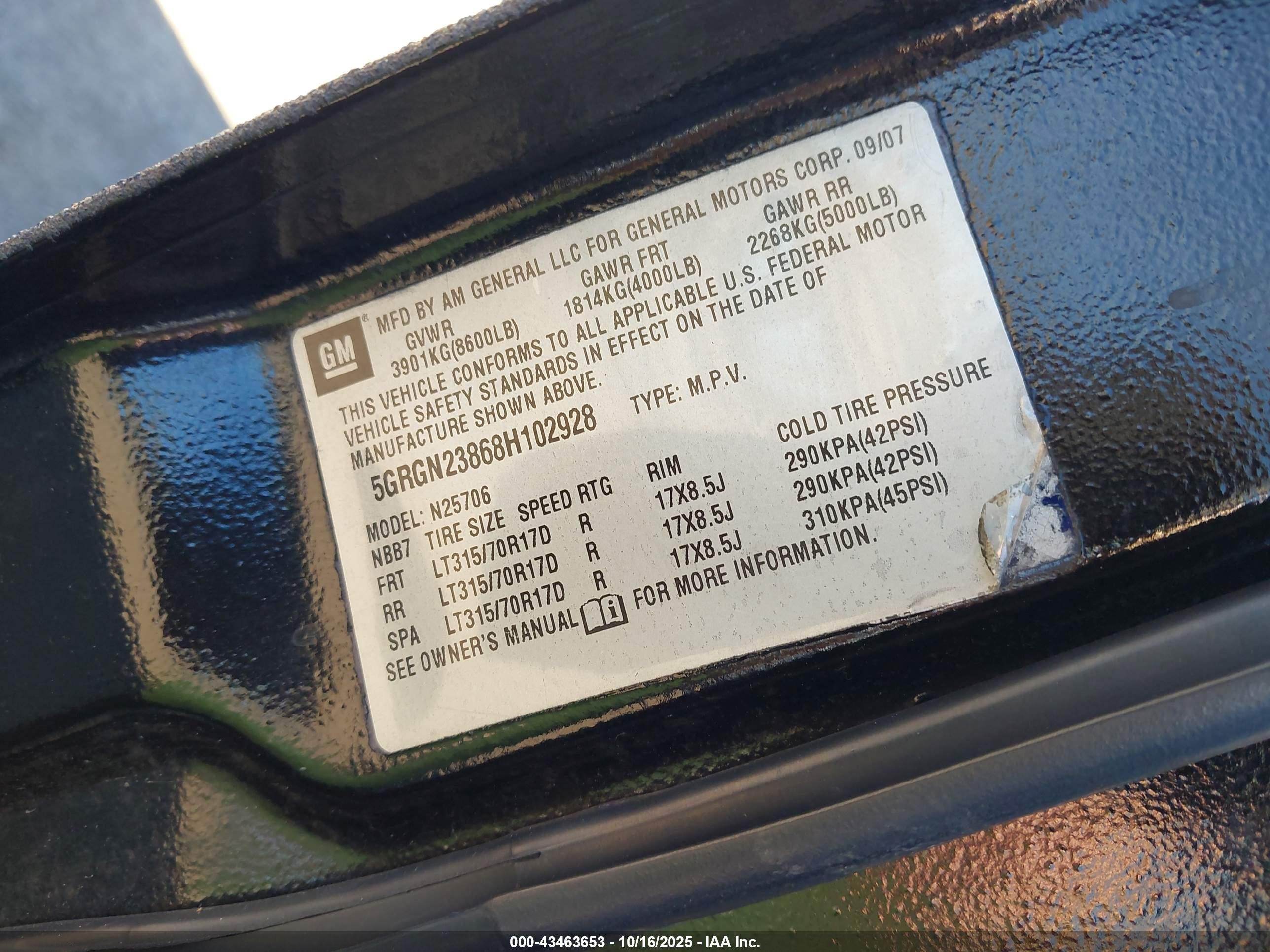 2008 Hummer H2 Suv   Черный vin: 5GRGN23868H102928