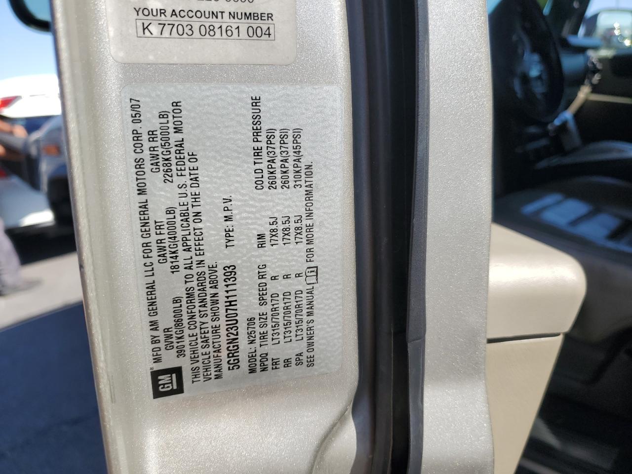 2007 Hummer H2 Tan vin: 5GRGN23U07H111393