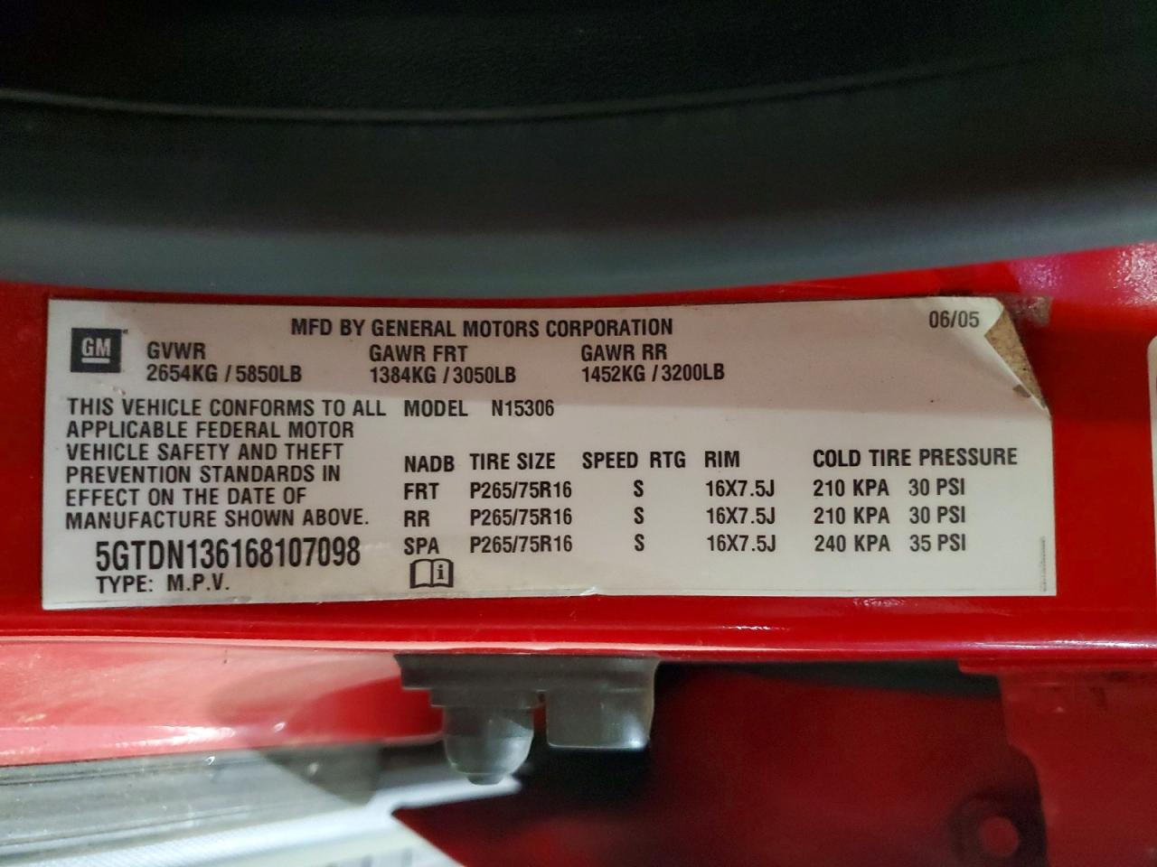 2006 Hummer H3 Red vin: 5GTDN136168107098