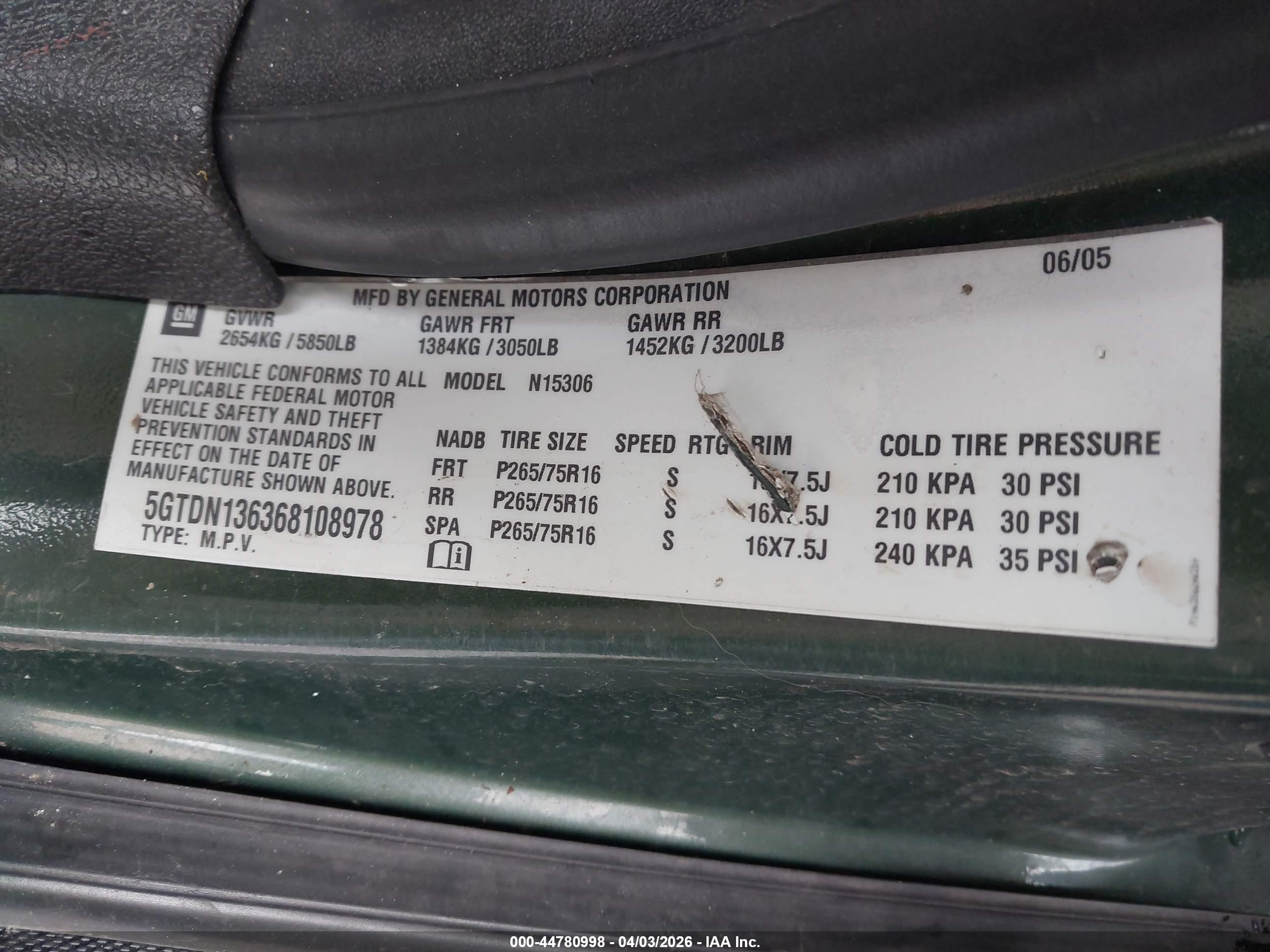2006 Hummer H3 Suv   Green vin: 5GTDN136368108978