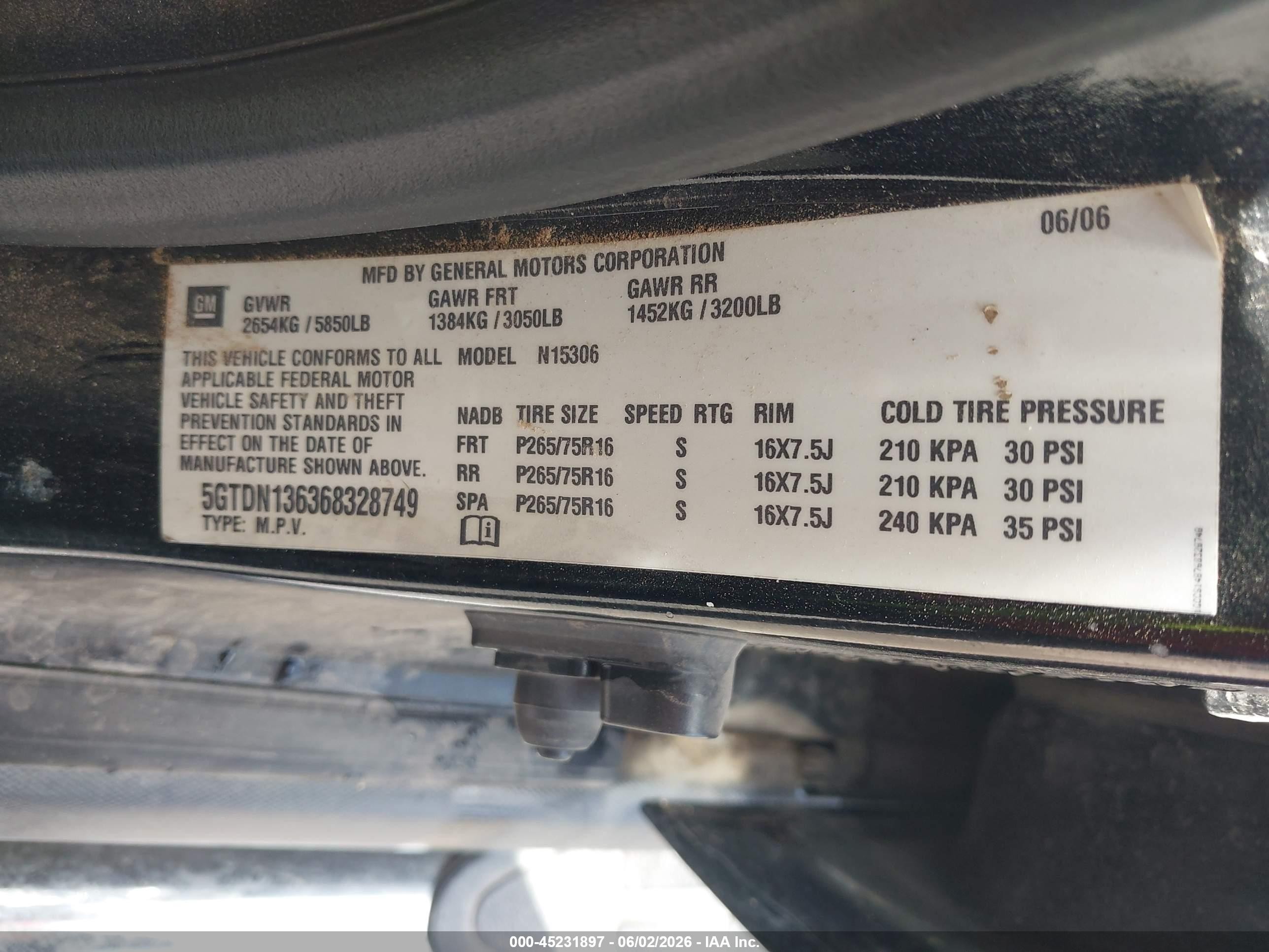 2006 Hummer H3 Suv   Black vin: 5GTDN136368328749