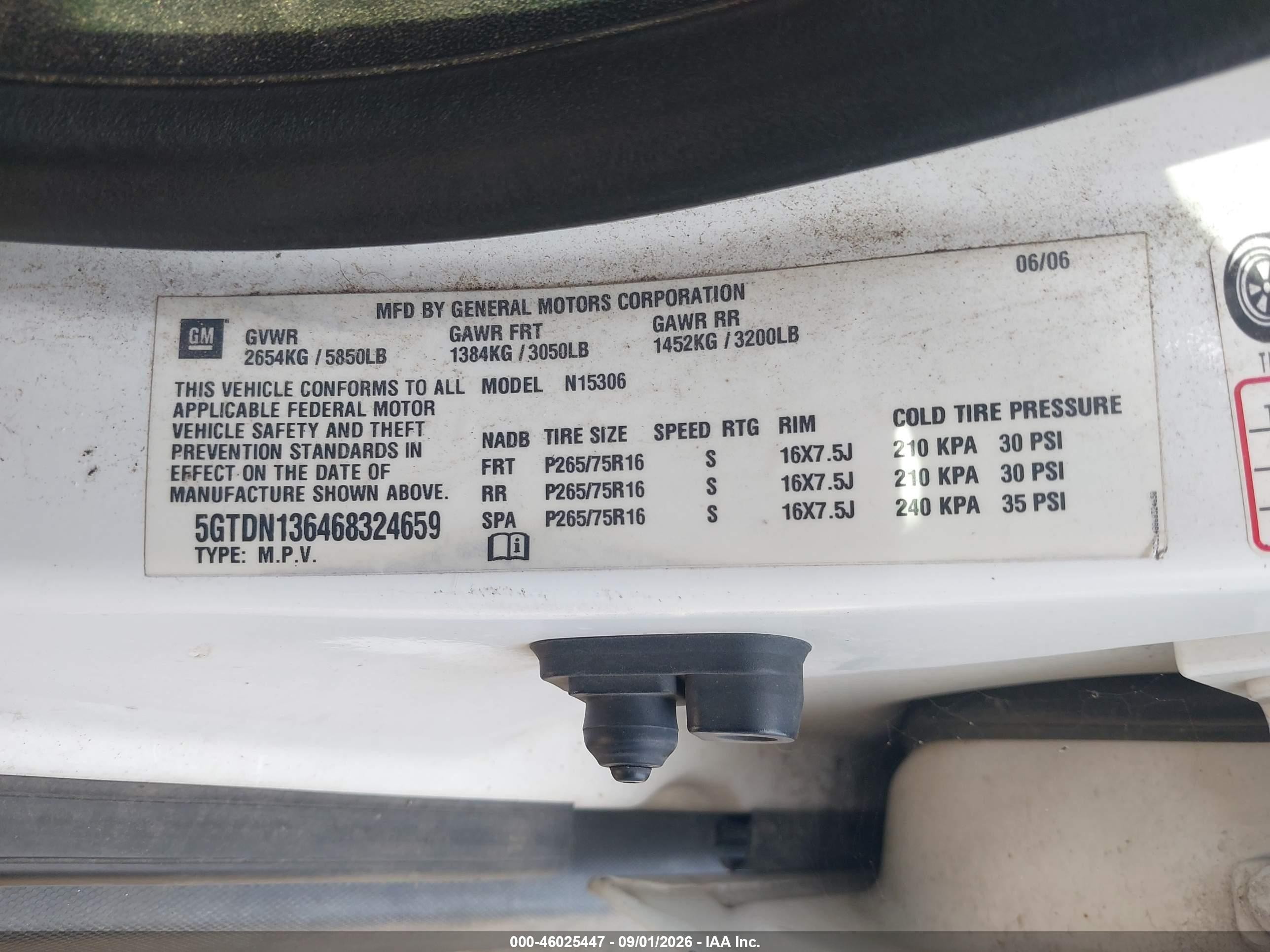 2006 Hummer H3 Suv   White vin: 5GTDN136468324659