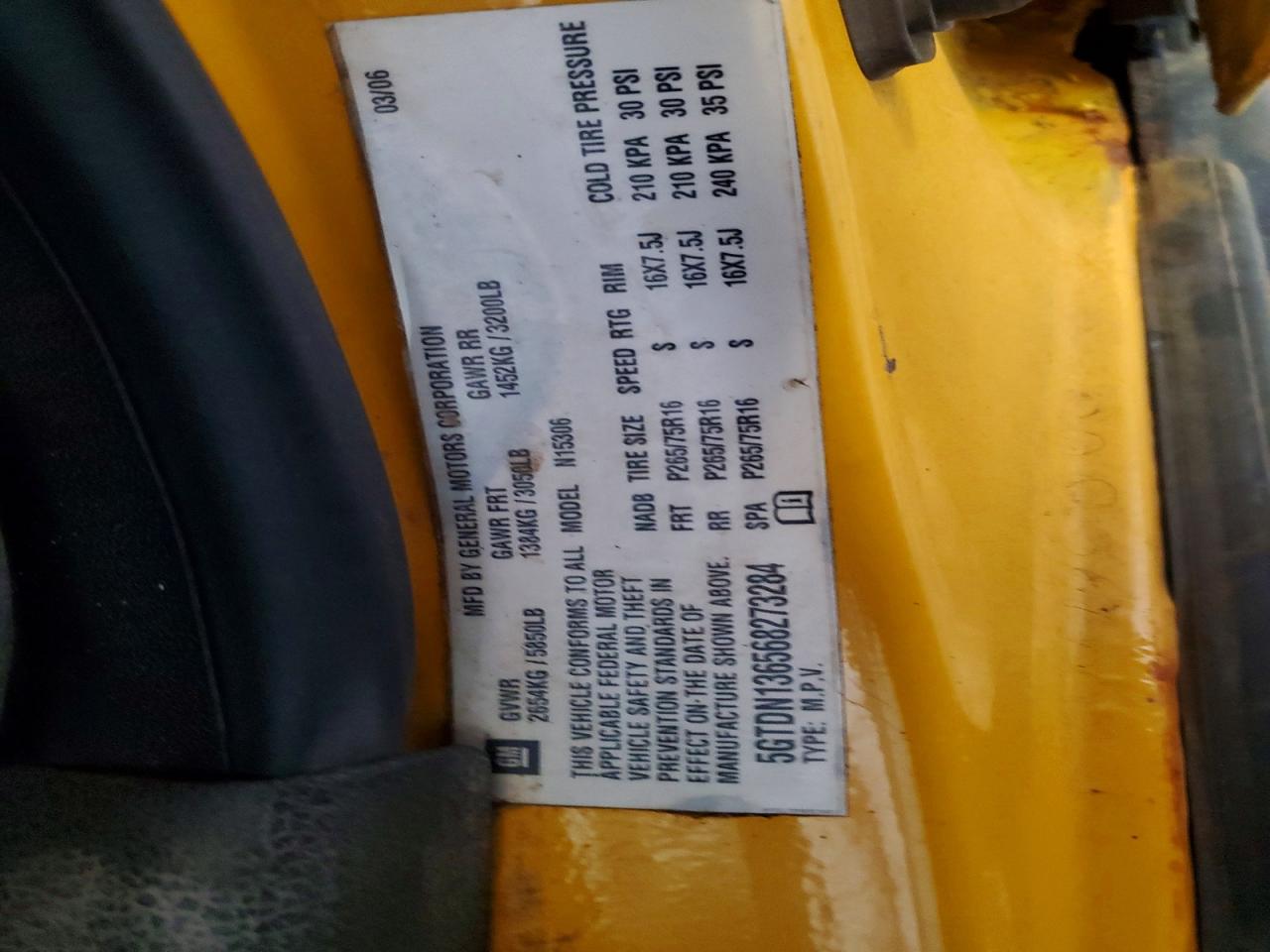 2006 Hummer H3 Yellow vin: 5GTDN136568273284