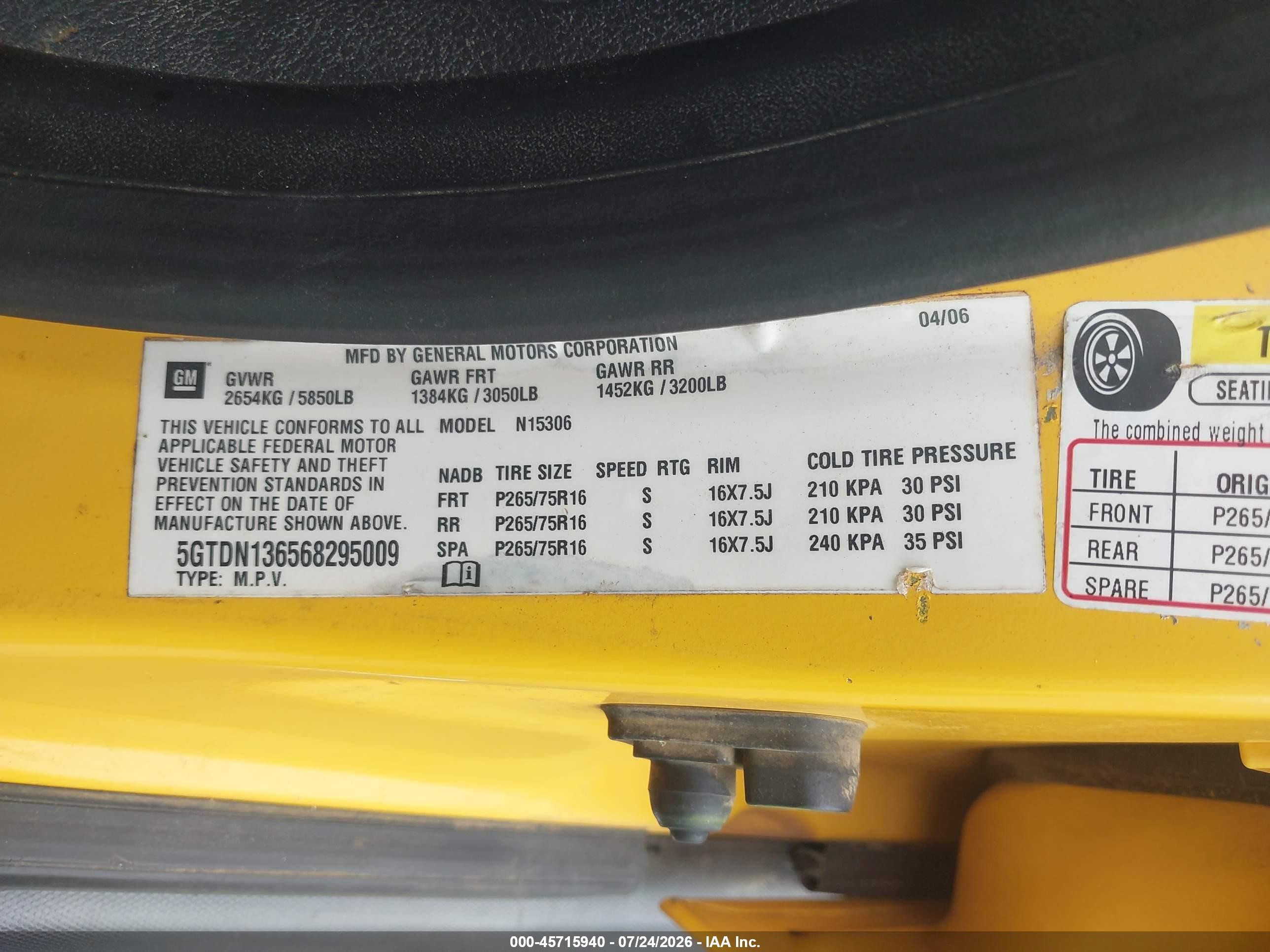 2006 Hummer H3 Suv   Yellow vin: 5GTDN136568295009