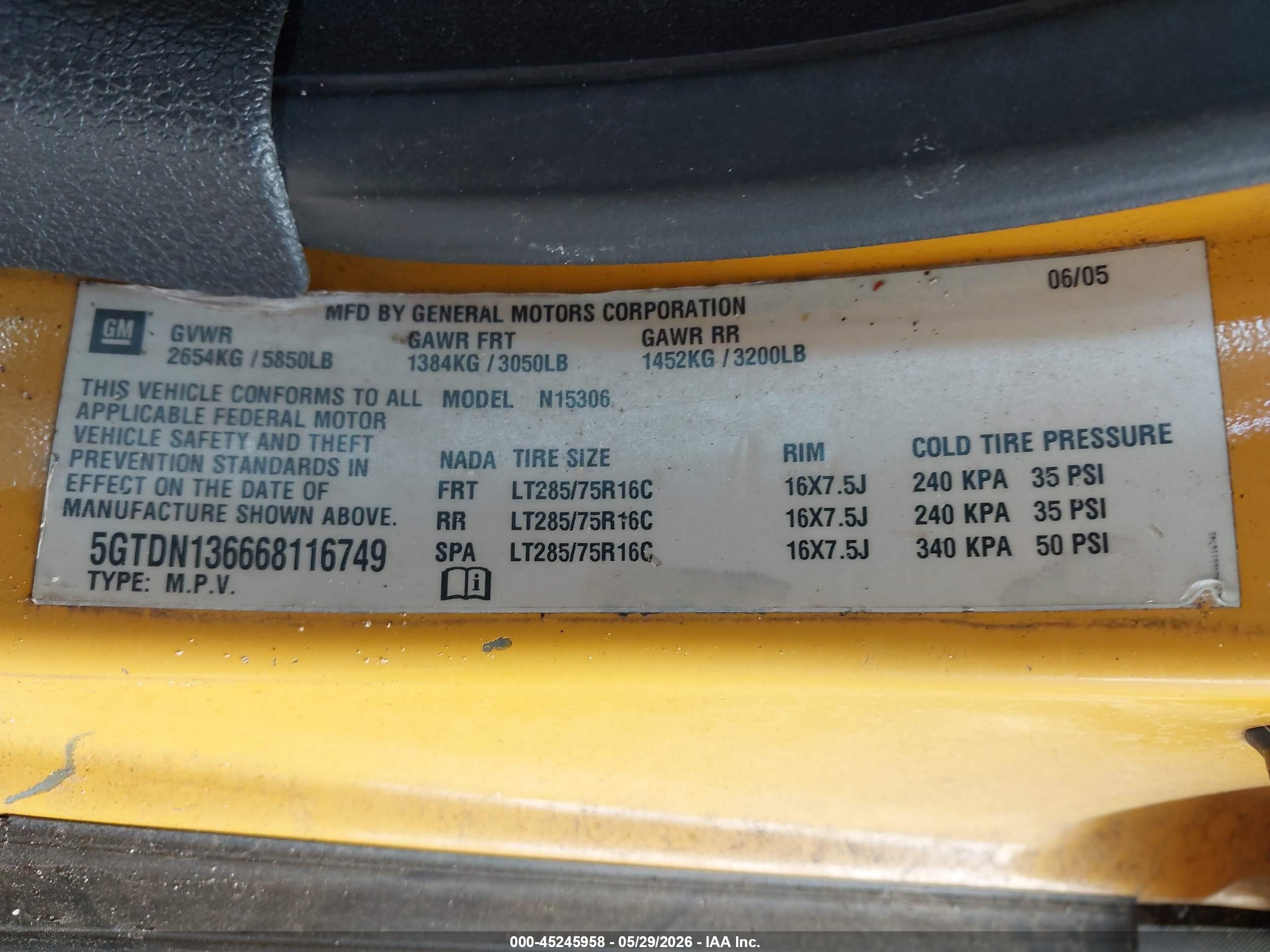 2006 Hummer H3 Suv   Yellow vin: 5GTDN136668116749