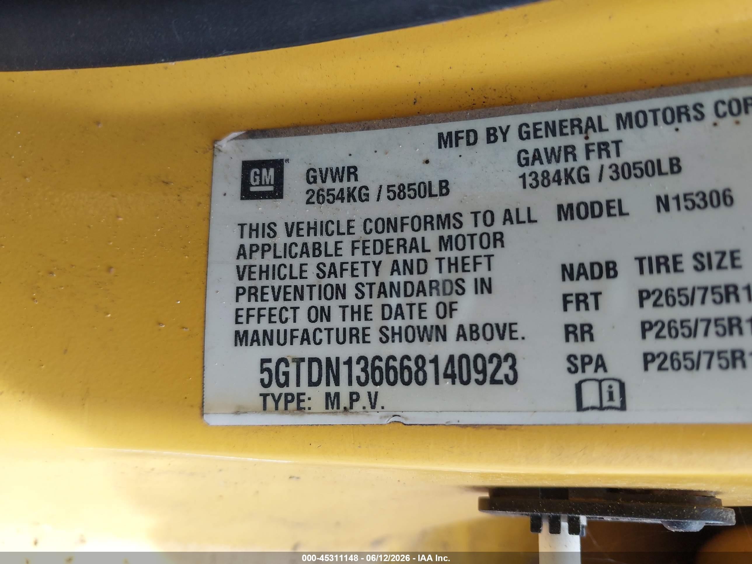 2006 Hummer H3 Suv Yellow vin: 5GTDN136668140923