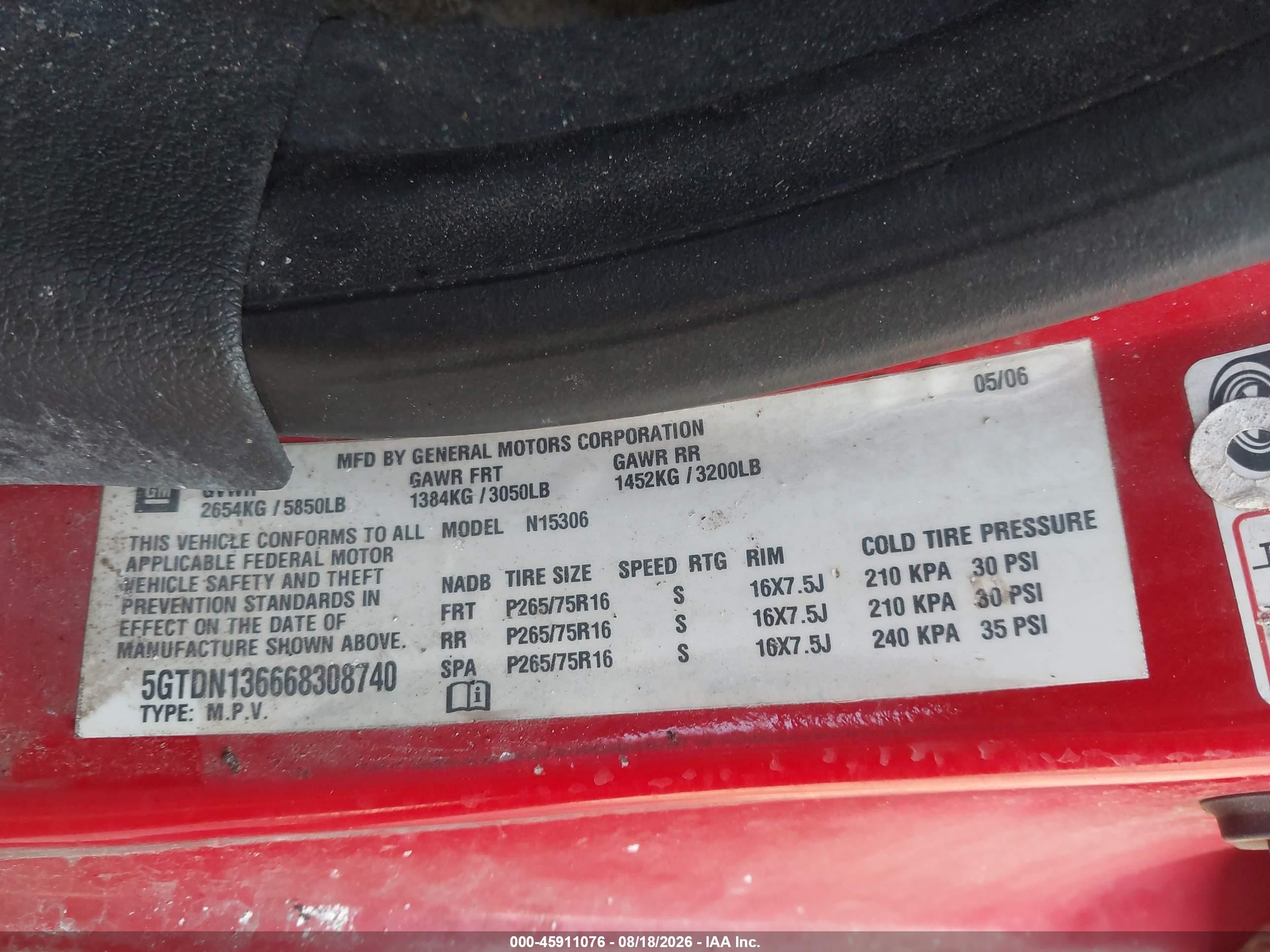 2006 Hummer H3 Suv   Red vin: 5GTDN136668308740
