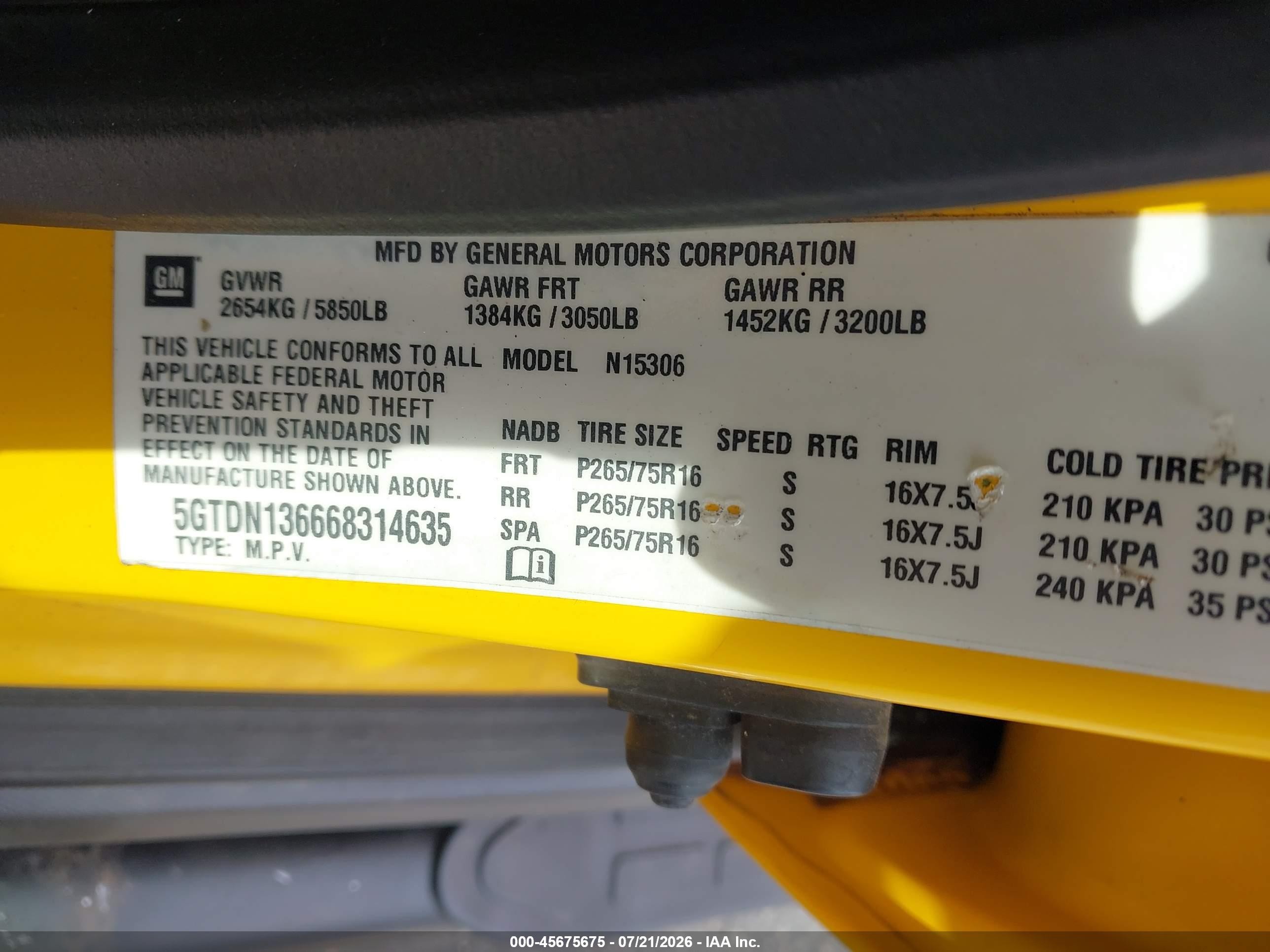 2006 Hummer H3 Suv   Желтый vin: 5GTDN136668314635