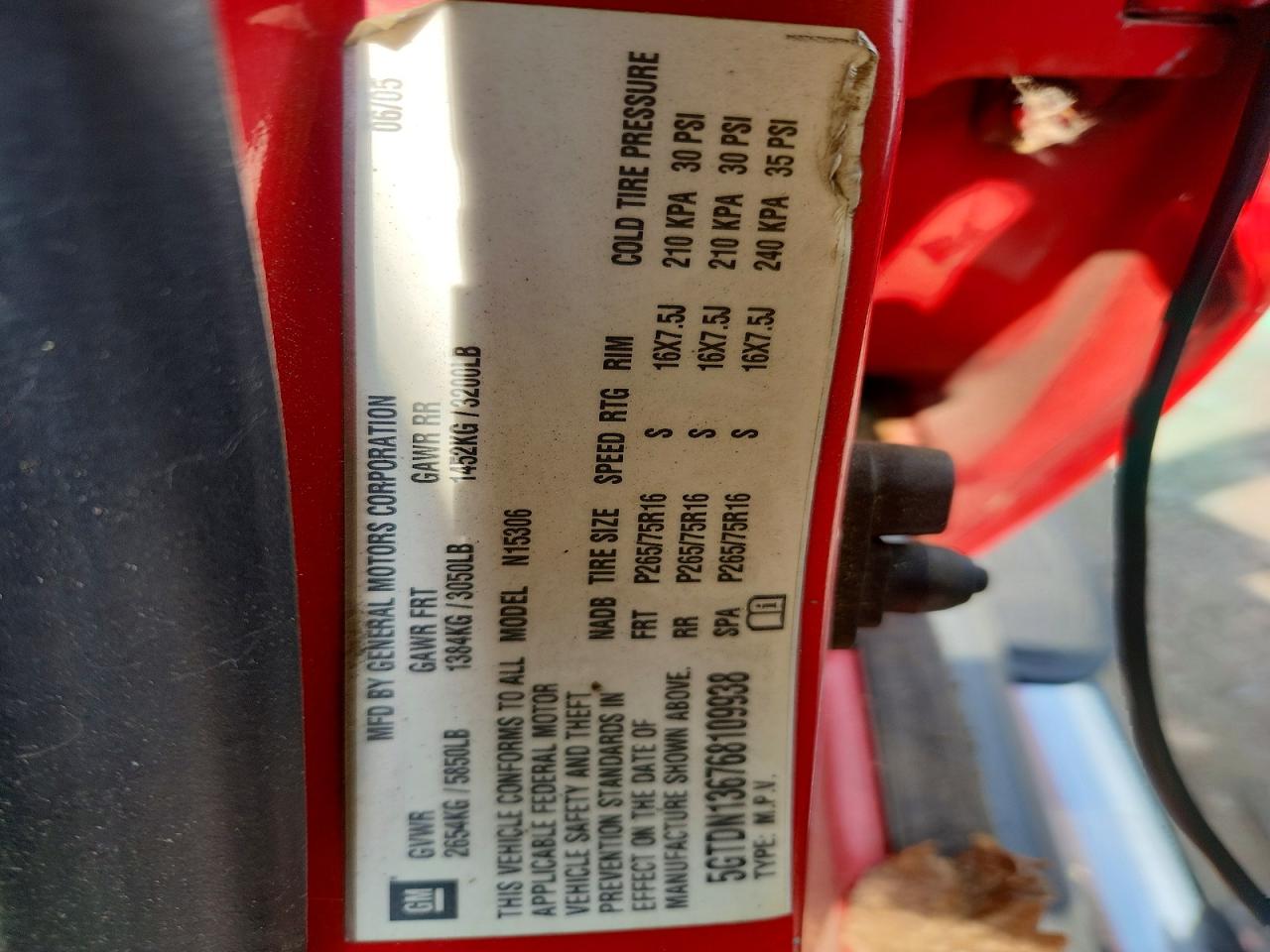 2006 Hummer H3 X Red vin: 5GTDN136768109938