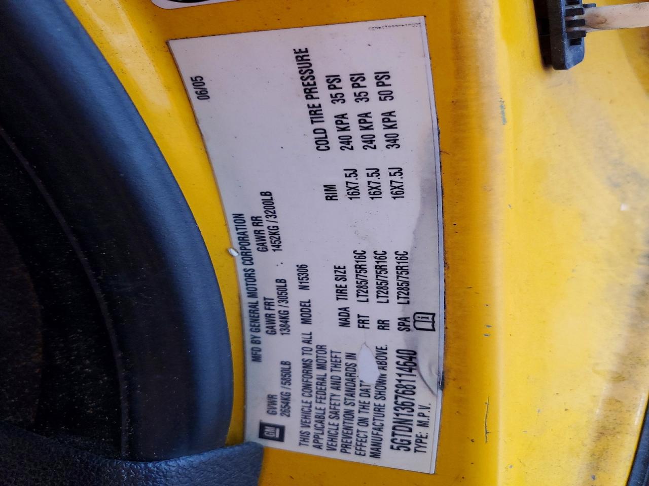 2006 Hummer H3 Yellow vin: 5GTDN136768114640