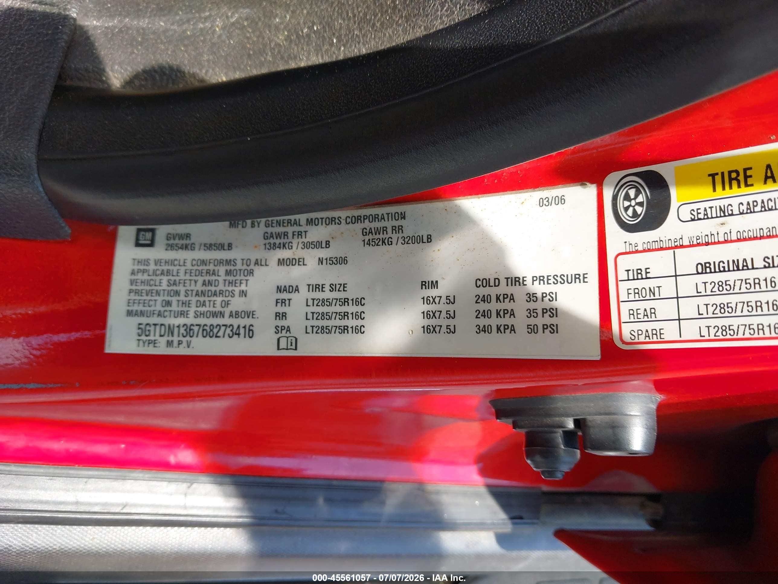 2006 Hummer H3 Suv   Red vin: 5GTDN136768273416