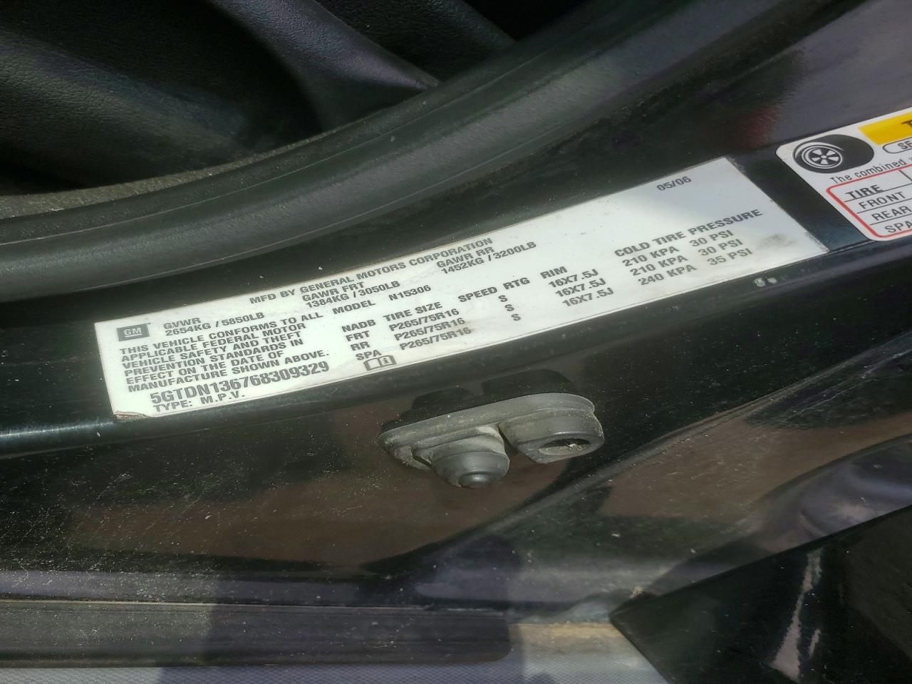 2006 Hummer H3 Black vin: 5GTDN136768309329