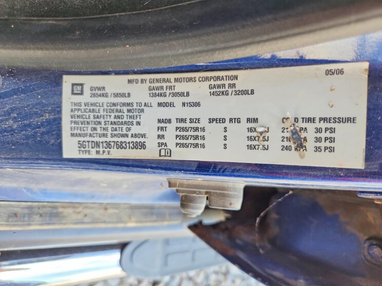 2006 Hummer H3 Blue vin: 5GTDN136768313896
